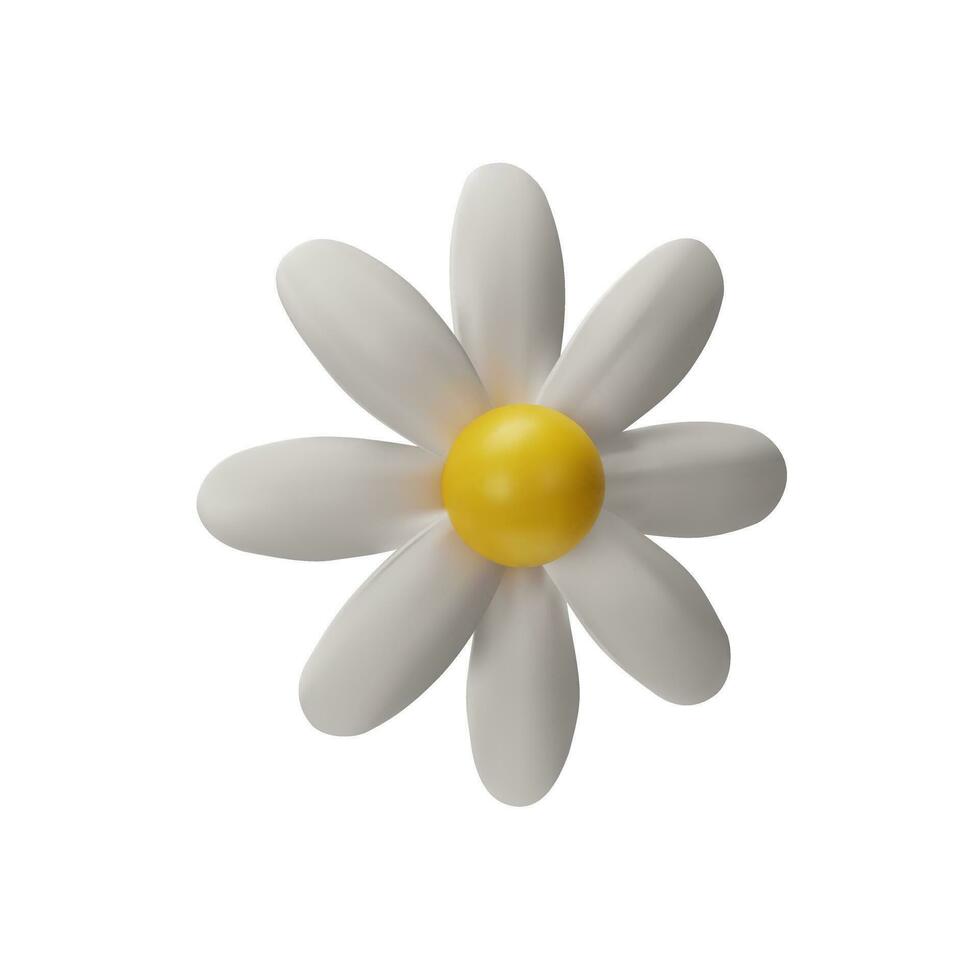 The charm of spring with a 3D render vector illustration featuring a realistic white daisy. Perfect for botanical patterns and decorations, it embodies the freshness and elegance of blooming flowers