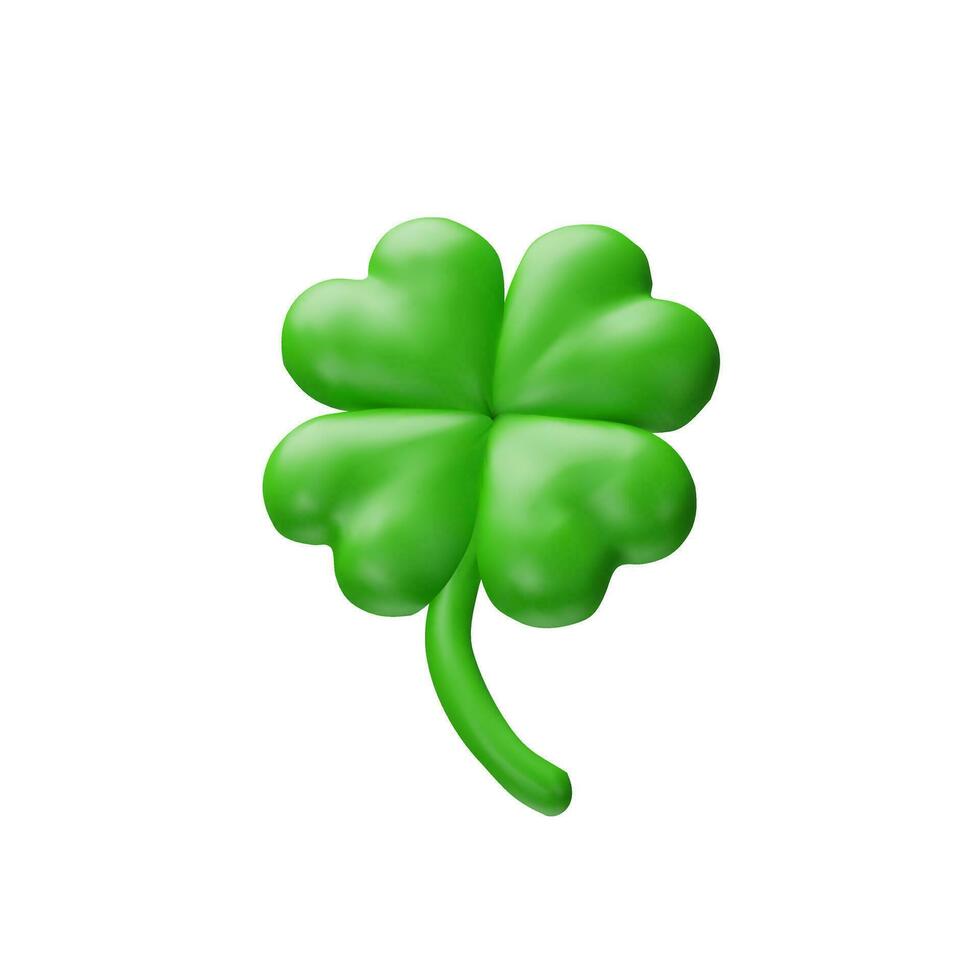 Irish culture with a 3D vector illustration realistic clover. Symbolizing luck and celebrating St. Patrick's Day. The green shamrock, rendering in clay style, and tradition to the festive season