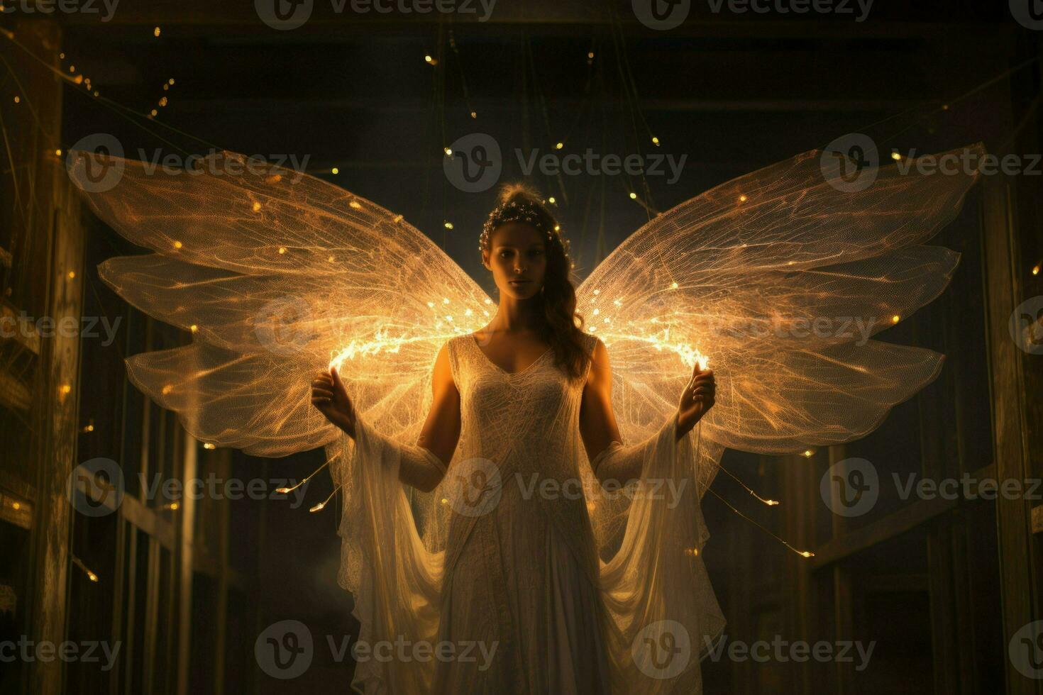 AI generated Celestial beings with wings of pure light and angelic voices - Generative AI photo