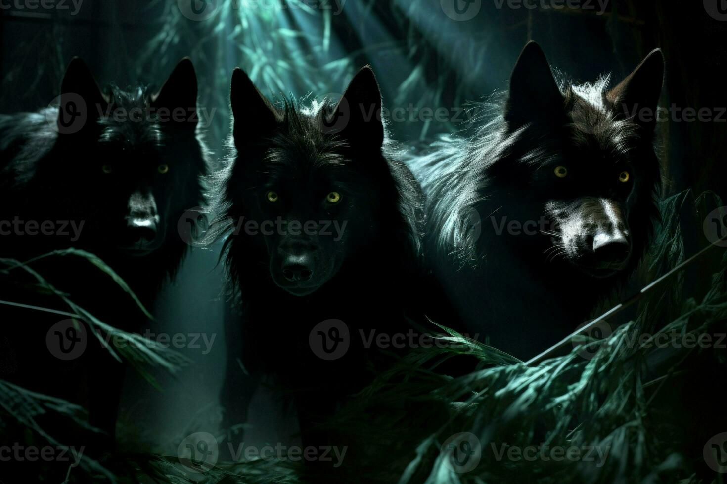 AI generated Swift shadow wolves, blending seamlessly into the night as they hunt their prey - Generative AI photo