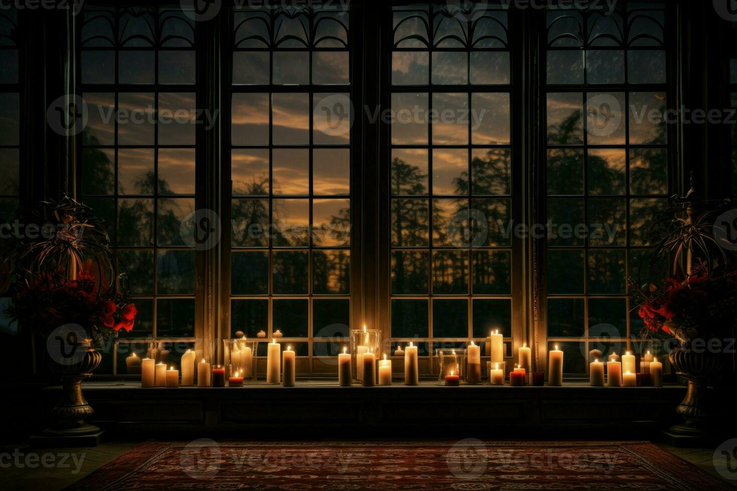 AI generated Candlelit Windows - Generative AI photo