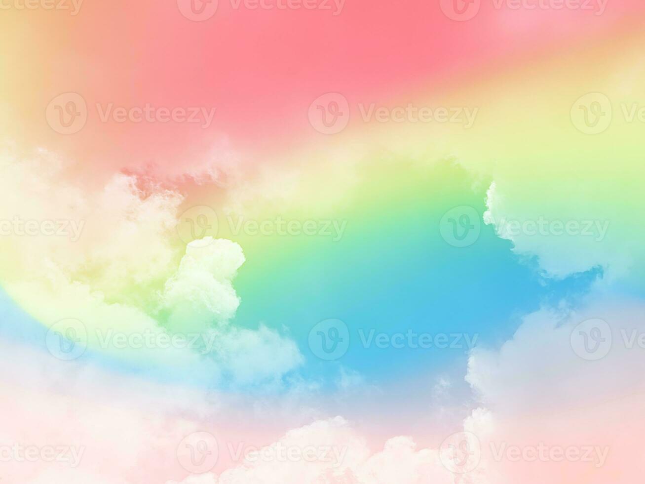 beauty abstract sweet pastel soft red and yellow with fluffy clouds on sky. multi color rainbow image. fantasy growing light photo