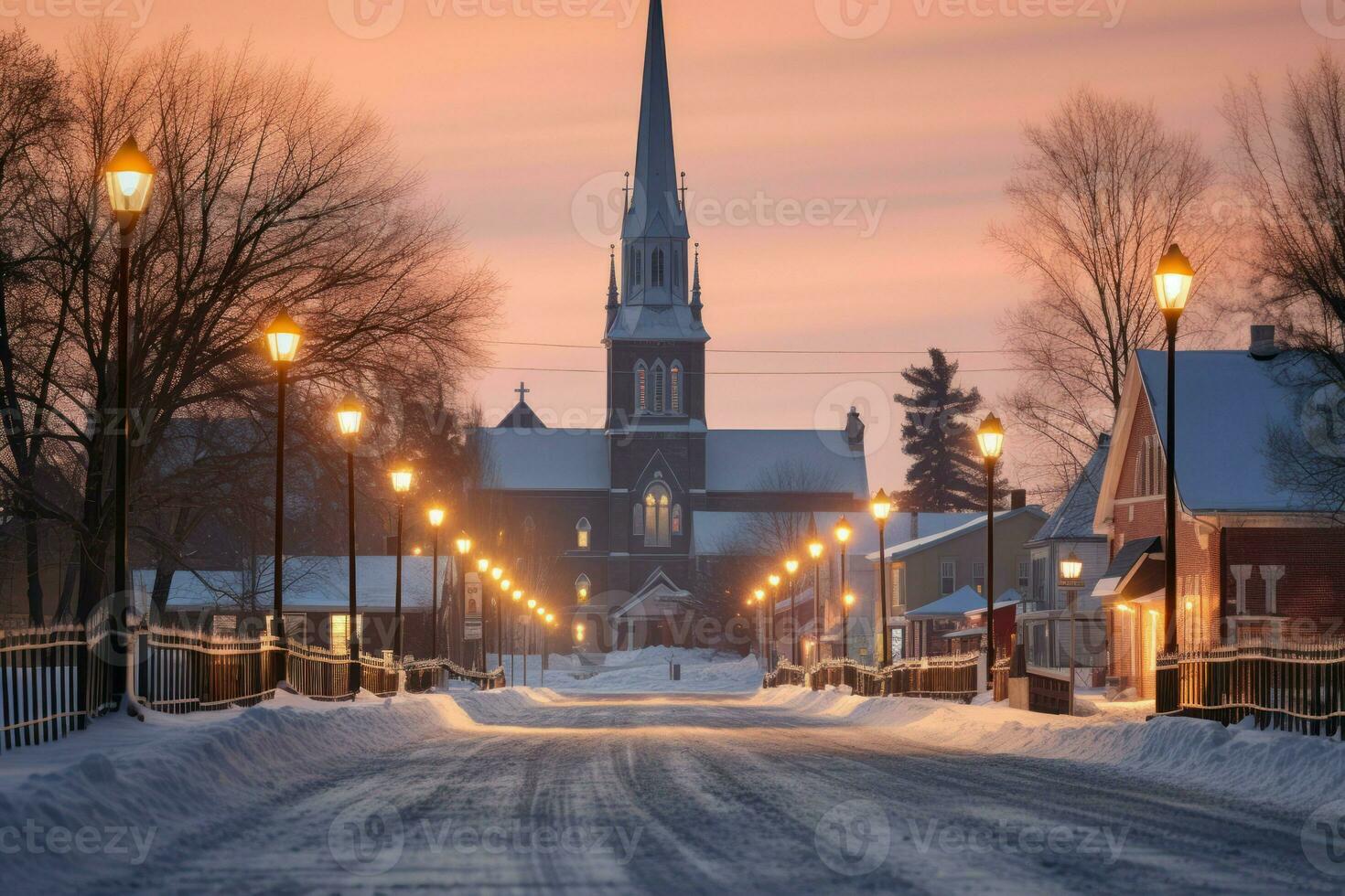 AI generated Church Steeples in Snow - Generative AI photo