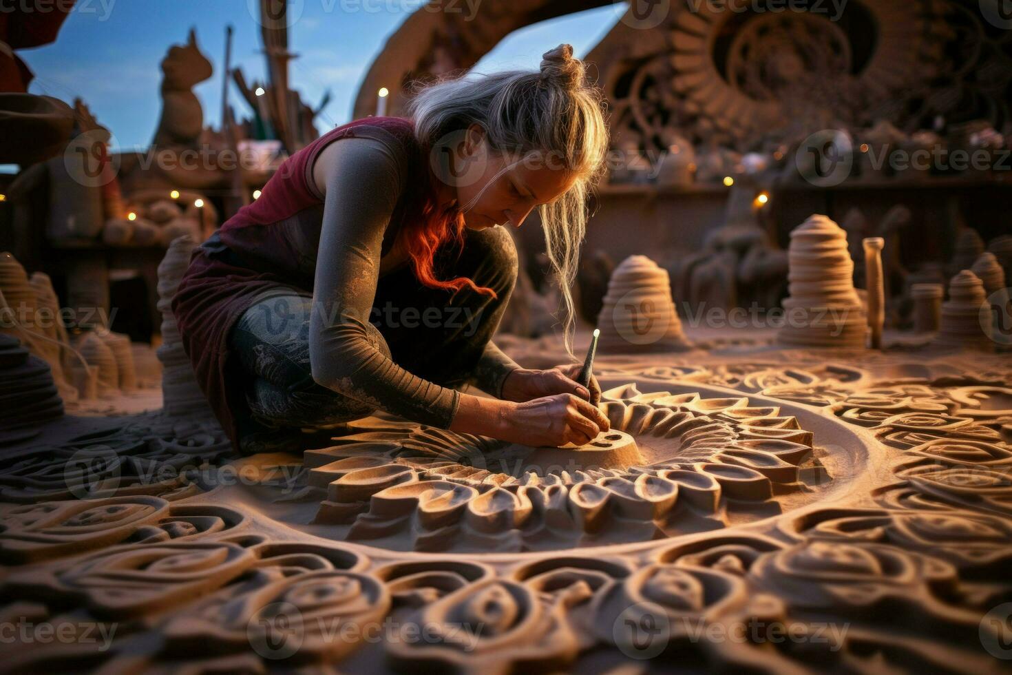 AI generated Mystic sand artists, creating intricate patterns and stories with their magical touch - Generative AI photo