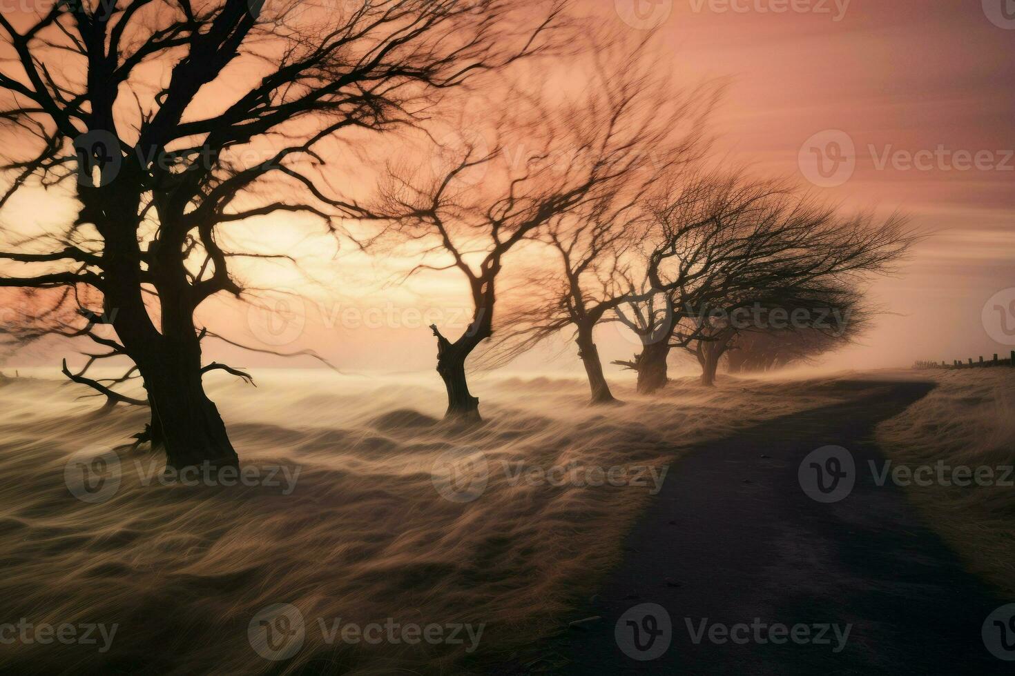 AI generated Winter Windswept Trees - Generative AI photo