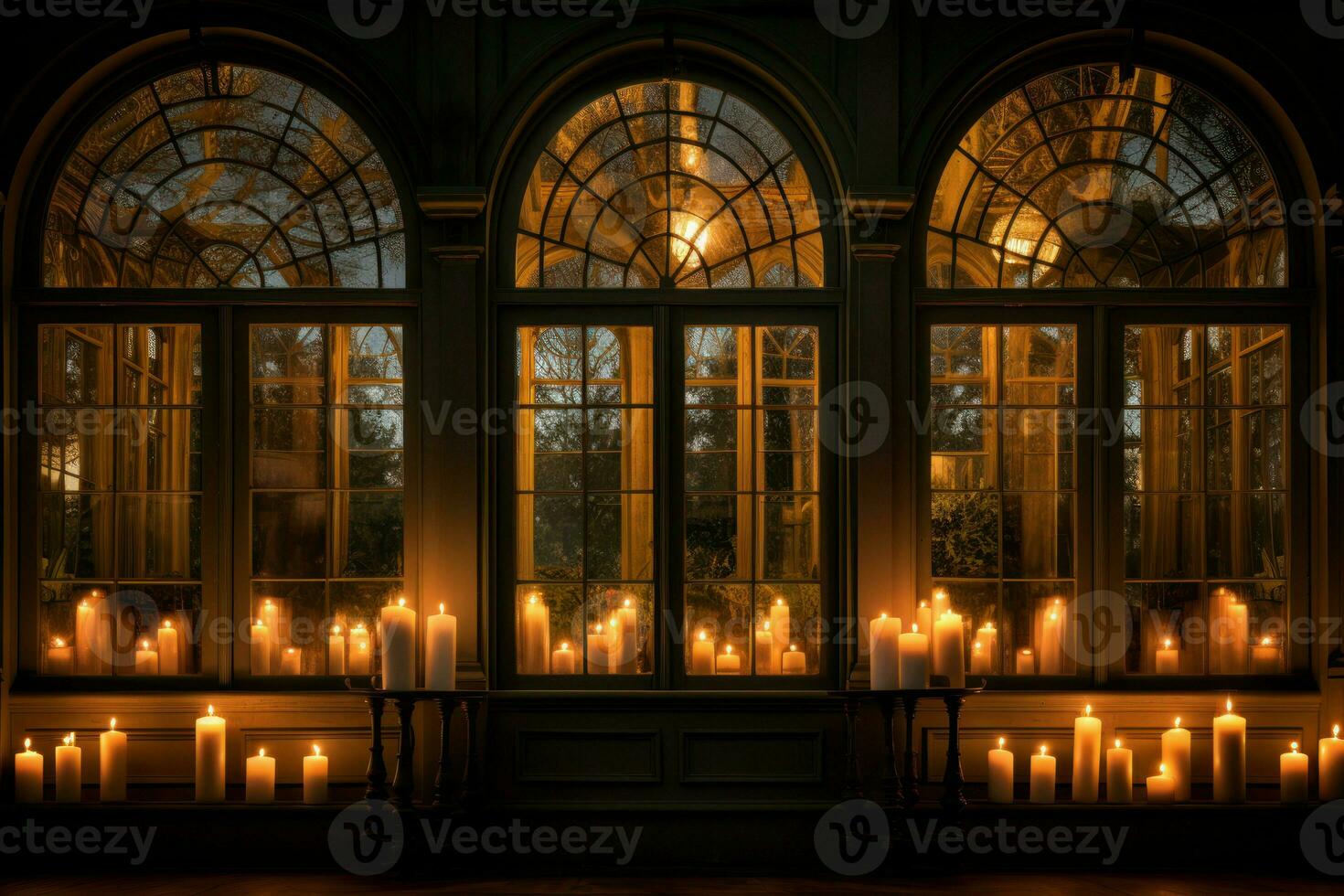 AI generated Candlelit Windows - Generative AI photo