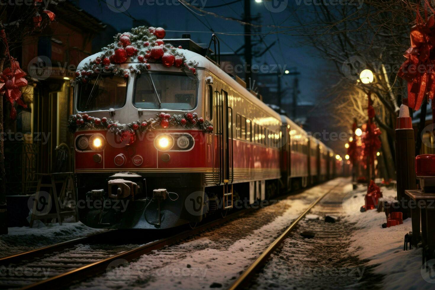 AI generated Christmas Trains - Generative AI photo