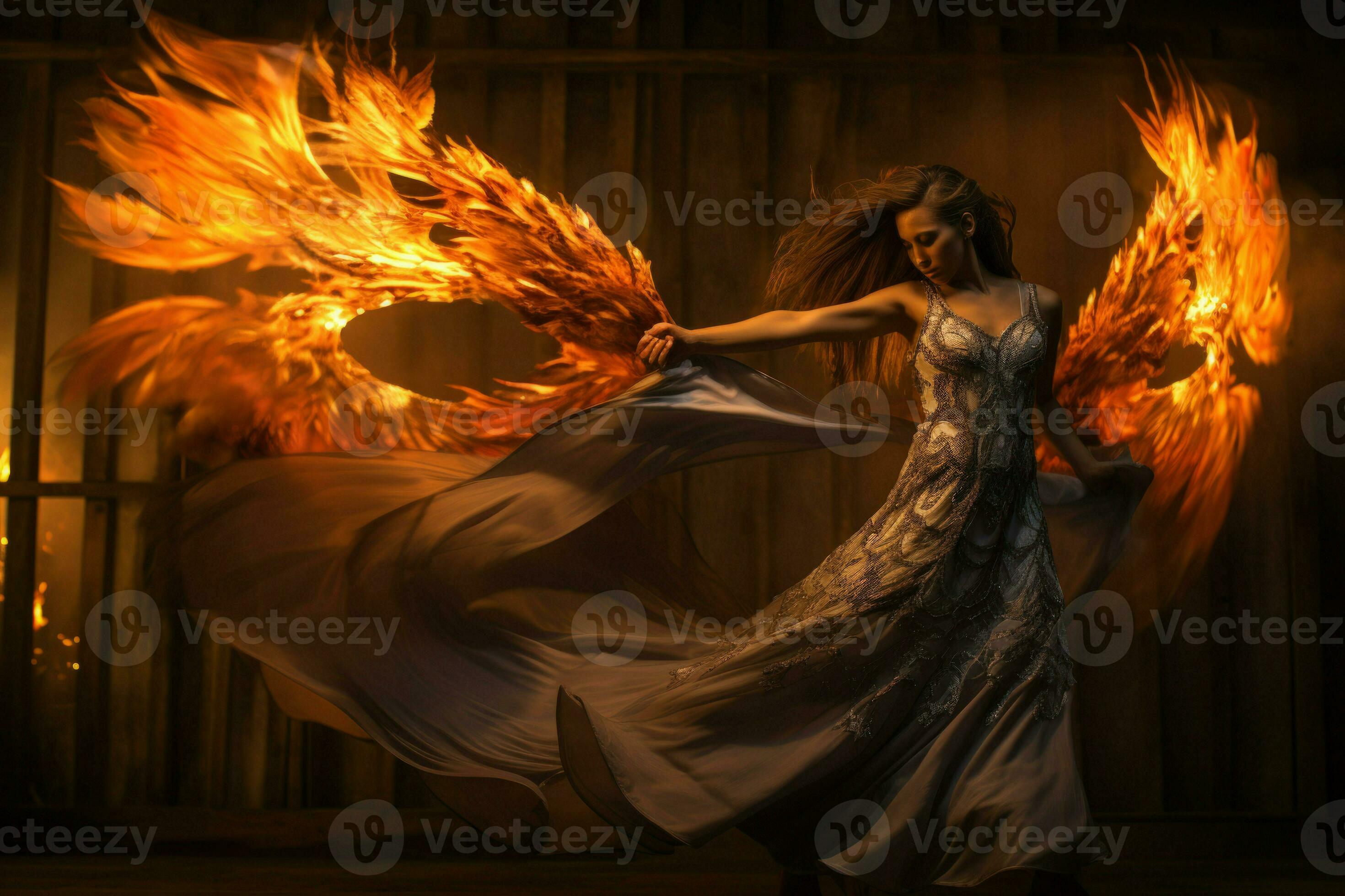 AI generated Elegant phoenix dancers, captivating audiences with fiery 