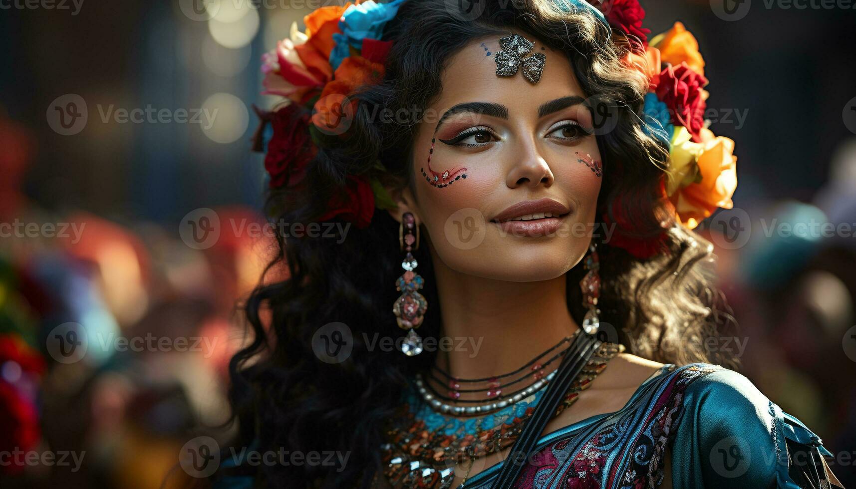 AI generated A beautiful young woman smiling, looking at the camera confidently generated by AI photo