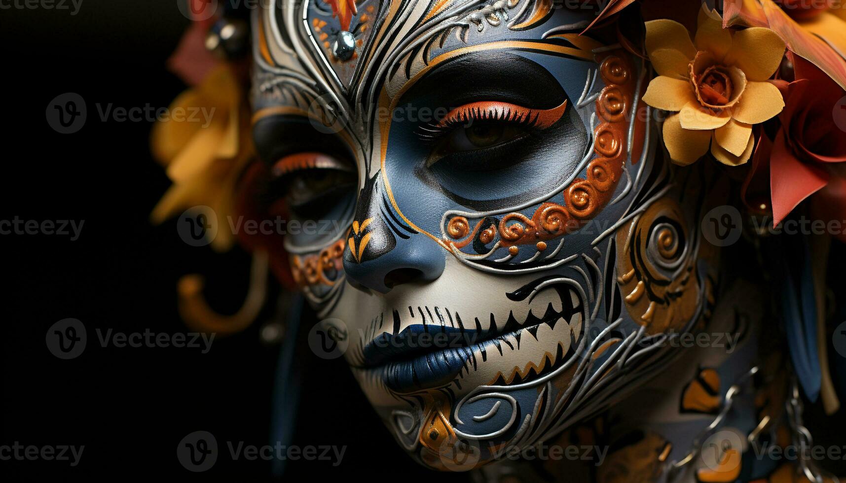 AI generated Traditional festival celebrates indigenous culture with colorful masks and costumes generated by AI photo