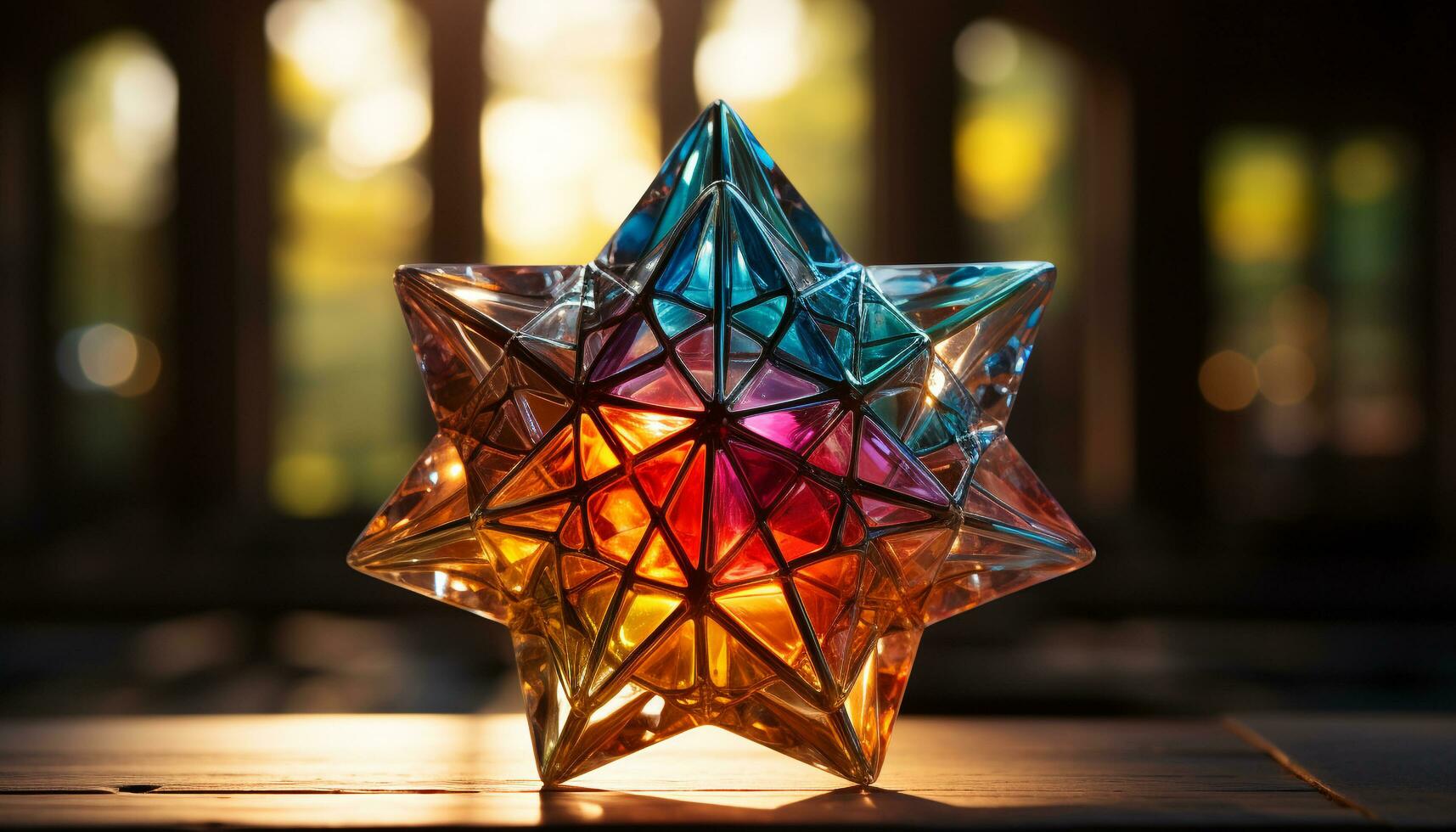 AI generated Shiny, illuminated, multi colored celebration vibrant colors, glowing star shape generated by AI photo