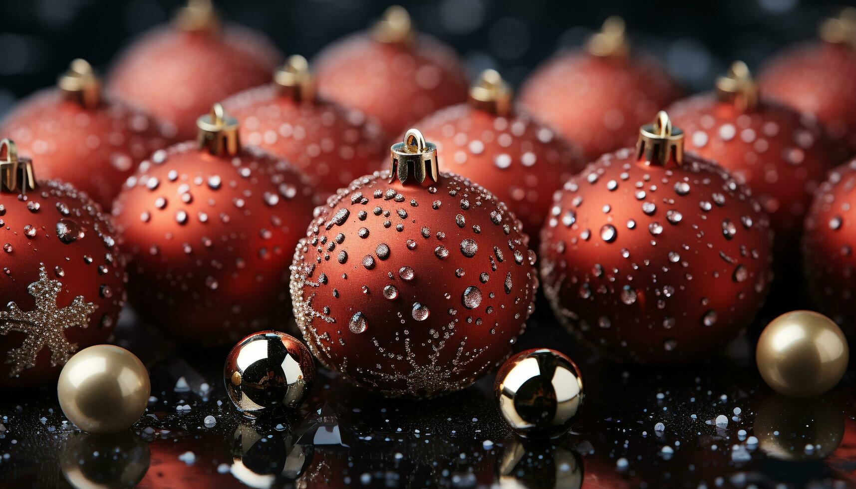 AI generated Christmas ornament decorating a dark background, glowing with gold generated by AI photo