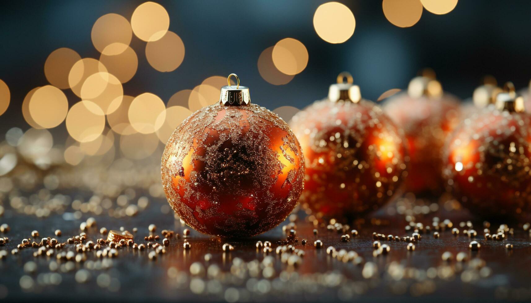 AI generated Shiny gold ornament glows, illuminating dark winter celebration generated by AI photo