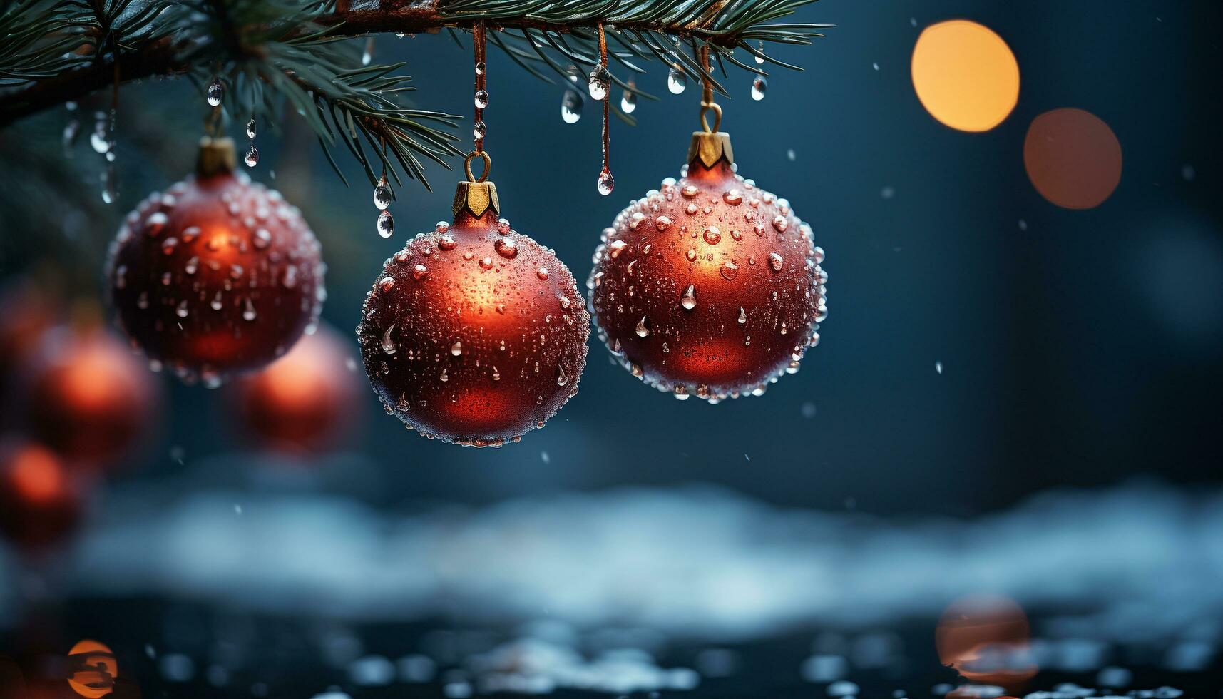 AI generated Glowing snowflake illuminates dark winter night, decorating Christmas tree generated by AI photo