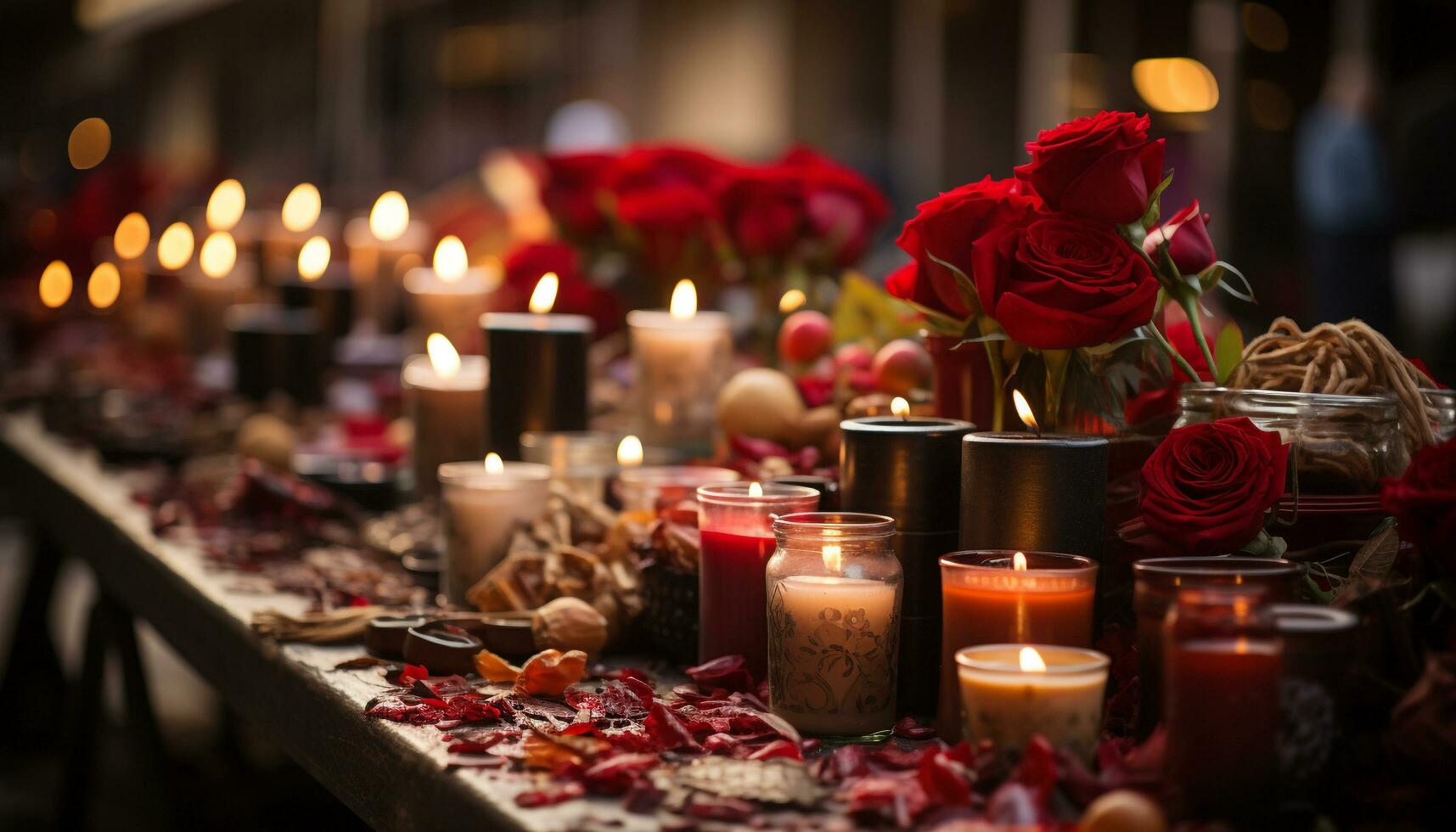 AI generated Romantic candlelight illuminates the dark table, symbolizing love and spirituality generated by AI photo