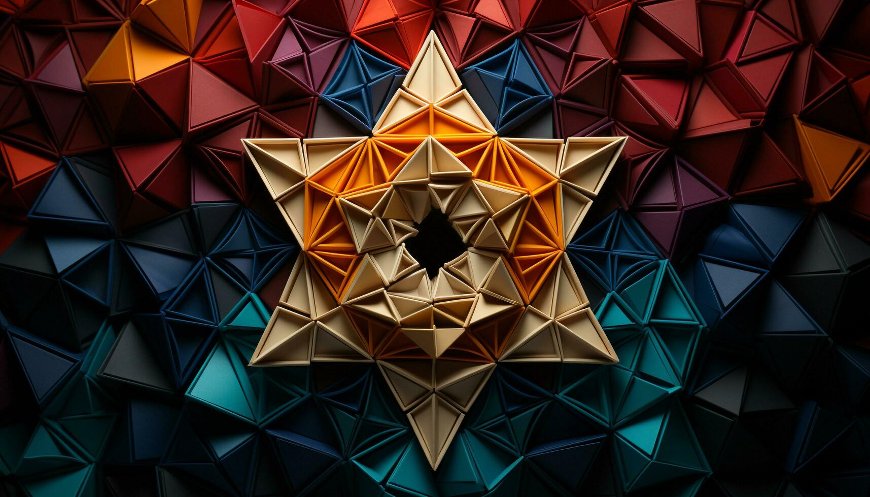 AI generated Abstract geometric design with vibrant colors and shiny gold decoration generated by AI photo