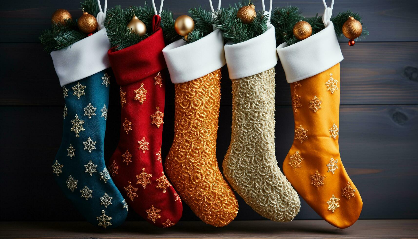 AI generated Winter celebration gift of nature, shiny ornaments decorate Christmas tree generated by AI photo