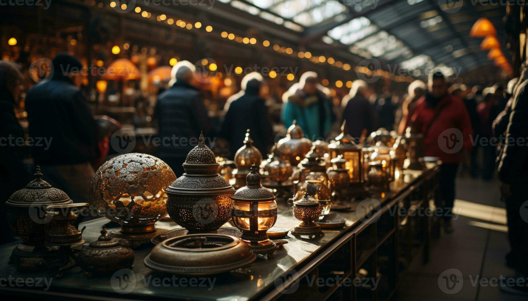 AI generated Turkish men selling souvenirs in a crowded indoor market generated by AI photo