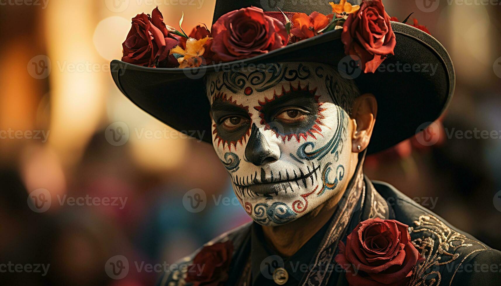 AI generated A spooky Halloween celebration with colorful traditional Mexican costumes generated by AI photo