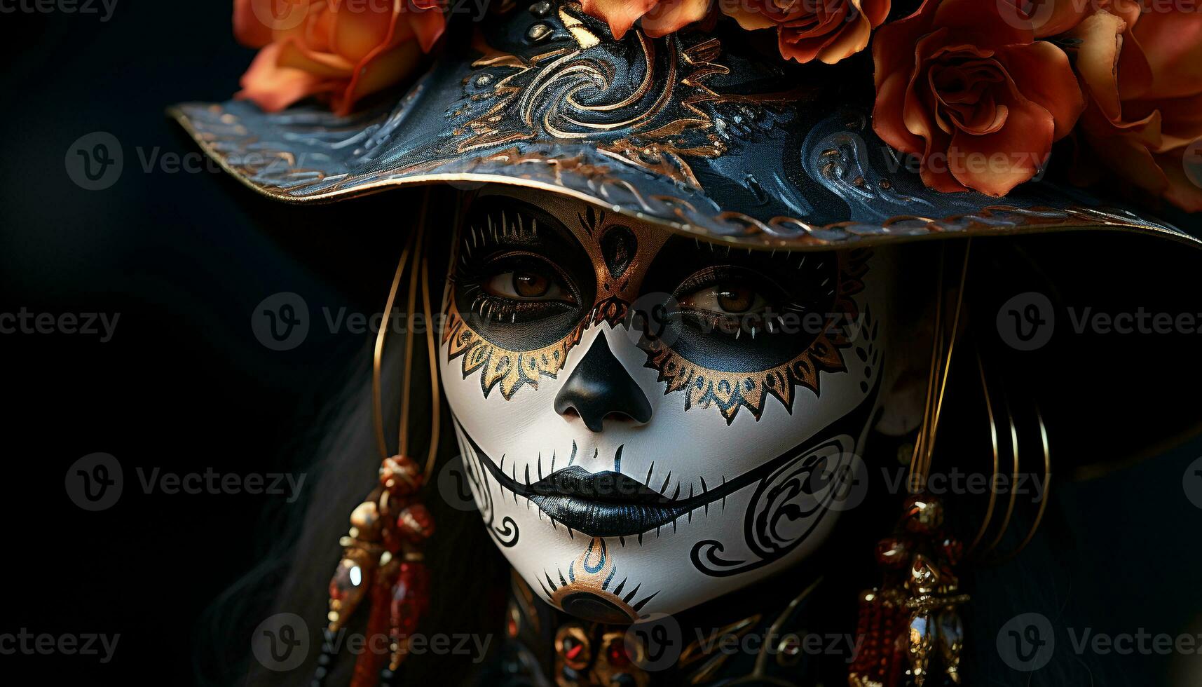 AI generated A mysterious woman in a glamorous Halloween costume looks enchanting generated by AI photo