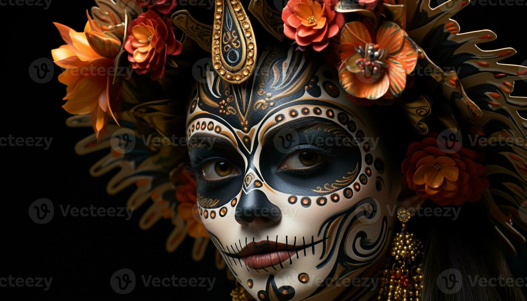 sonriente mujer en tradicional mexicano disfraz a vistoso Víspera de Todos  los Santos desfile generado por ai 27905379 Foto de stock en Vecteezy