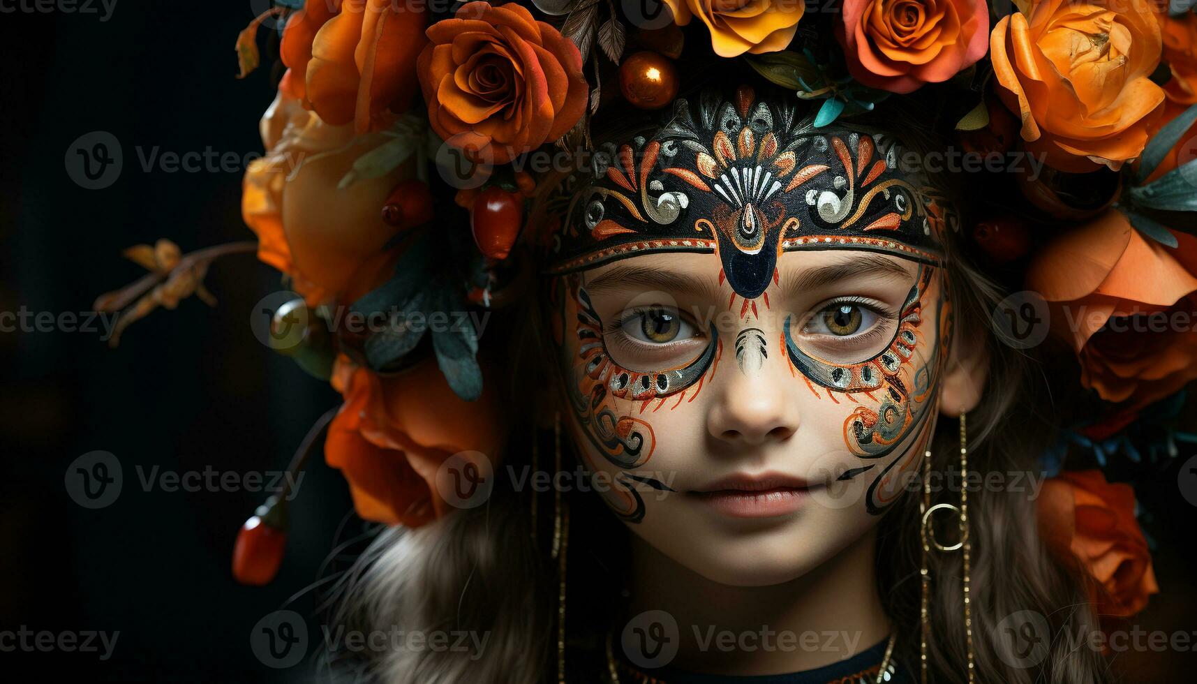 AI generated Beautiful young woman looking at camera with elegance and creativity generated by AI photo