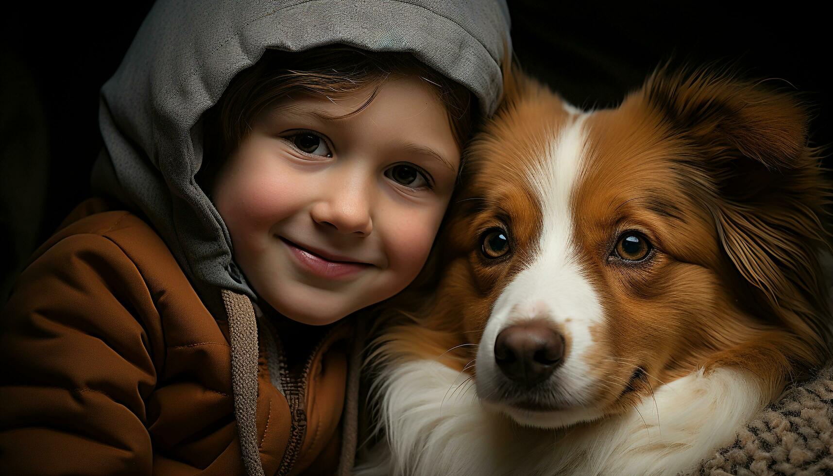 AI generated Cute dog smiling, looking at camera, brings happiness and joy generated by AI photo