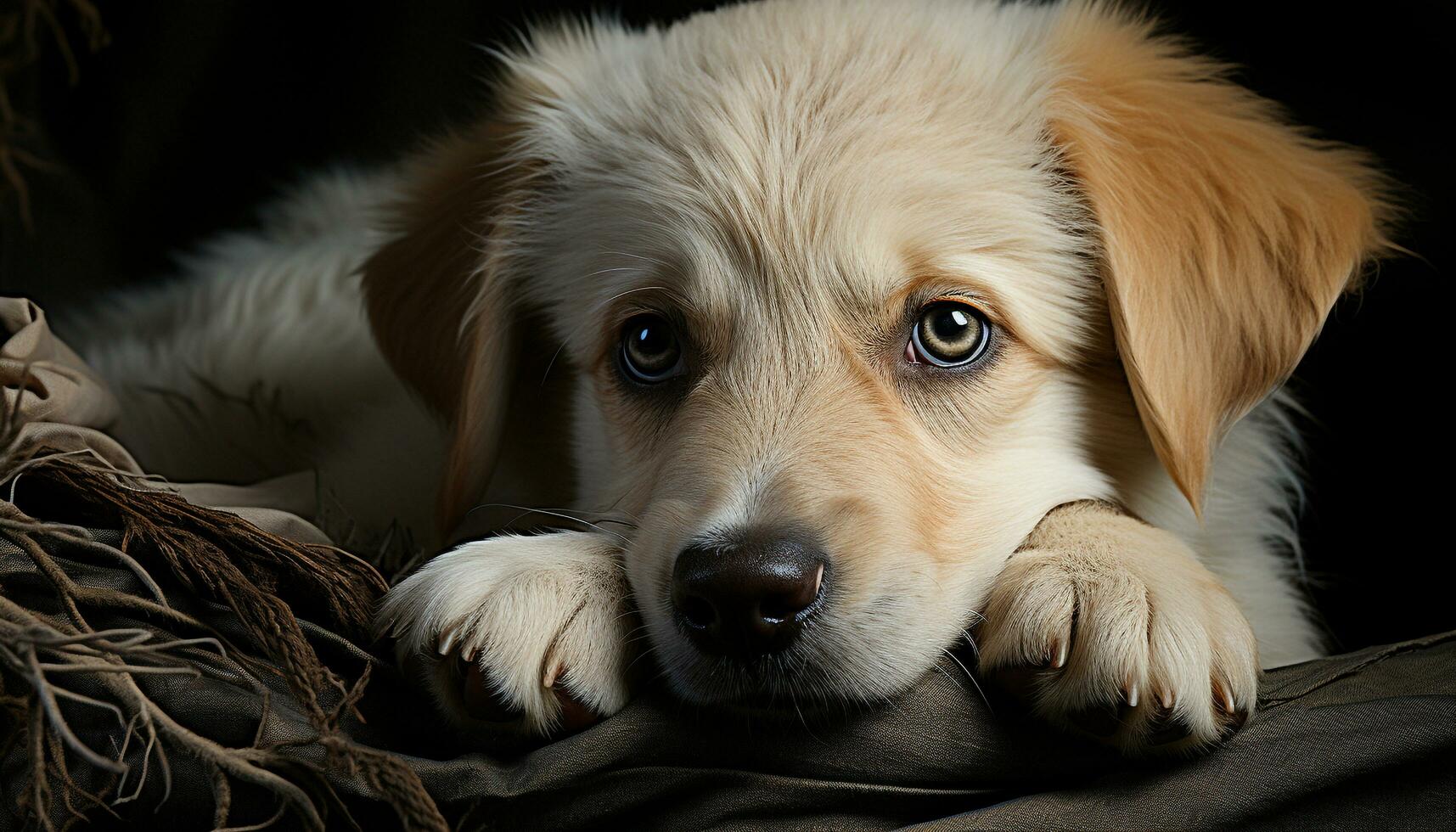 ai generado linda cachorro, pequeño y esponjoso, mirando a cámara con inocencia generado por ai foto