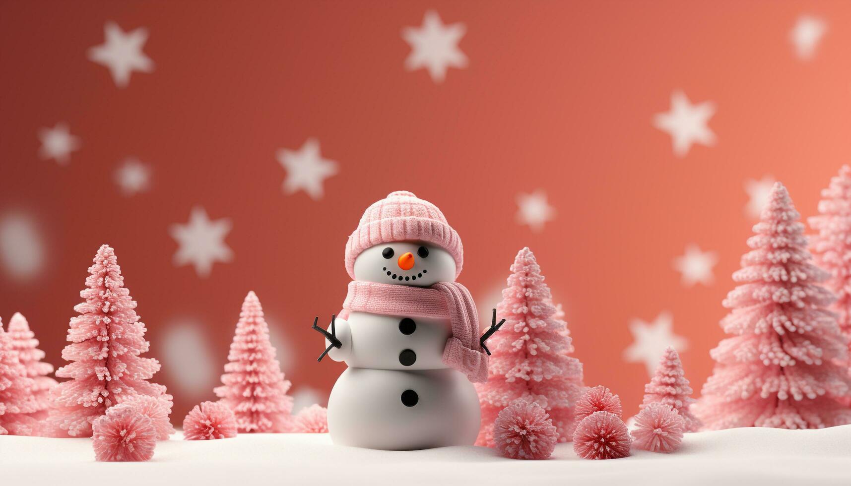 AI generated Snowman celebration in winter season, cute snowflake decoration on tree generated by AI photo