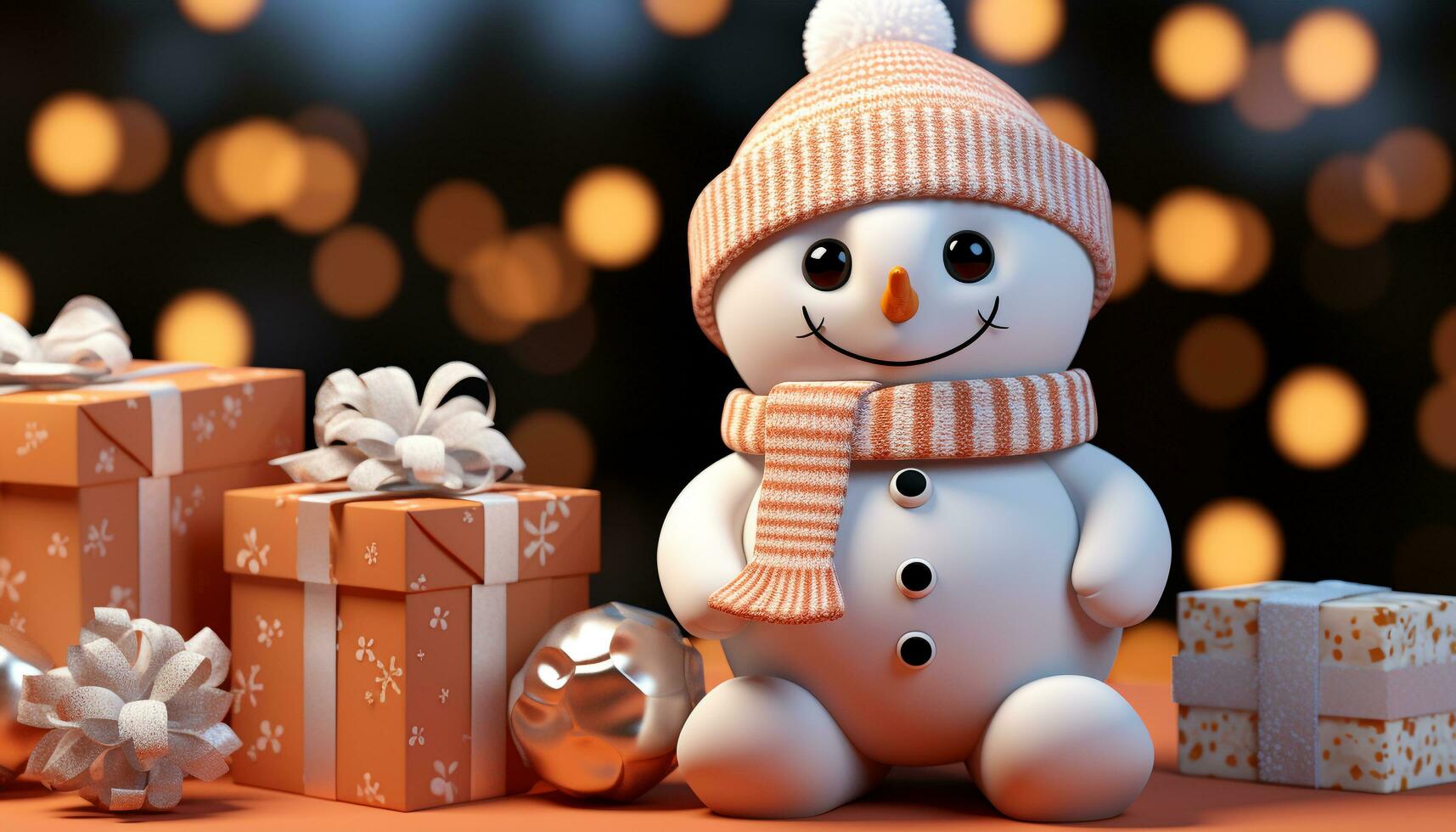 AI generated Cute snowman decoration brings joy to winter celebration generated by AI photo