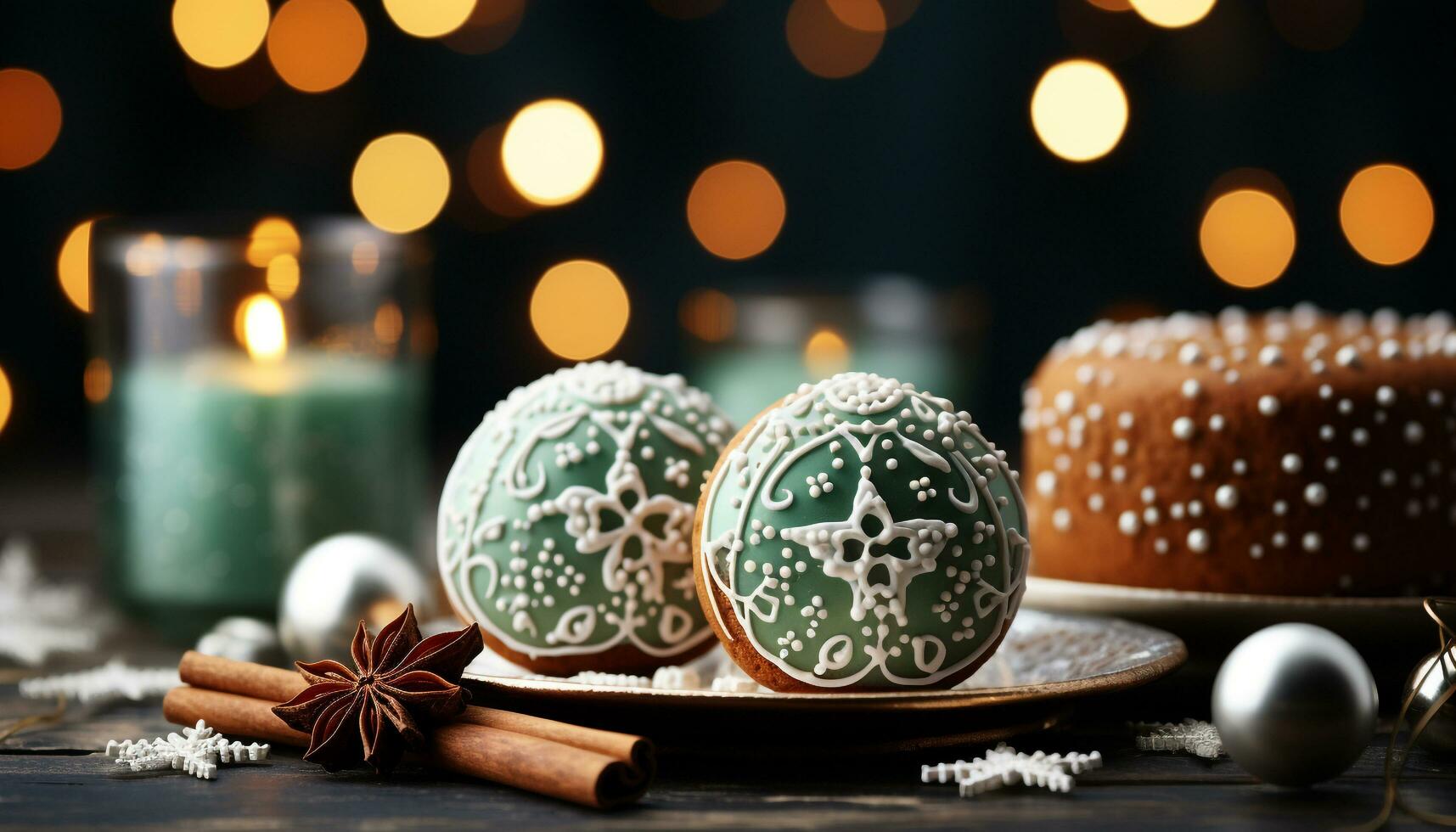 AI generated Homemade dessert on rustic table, Christmas celebration illuminated with candlelight generated by AI photo