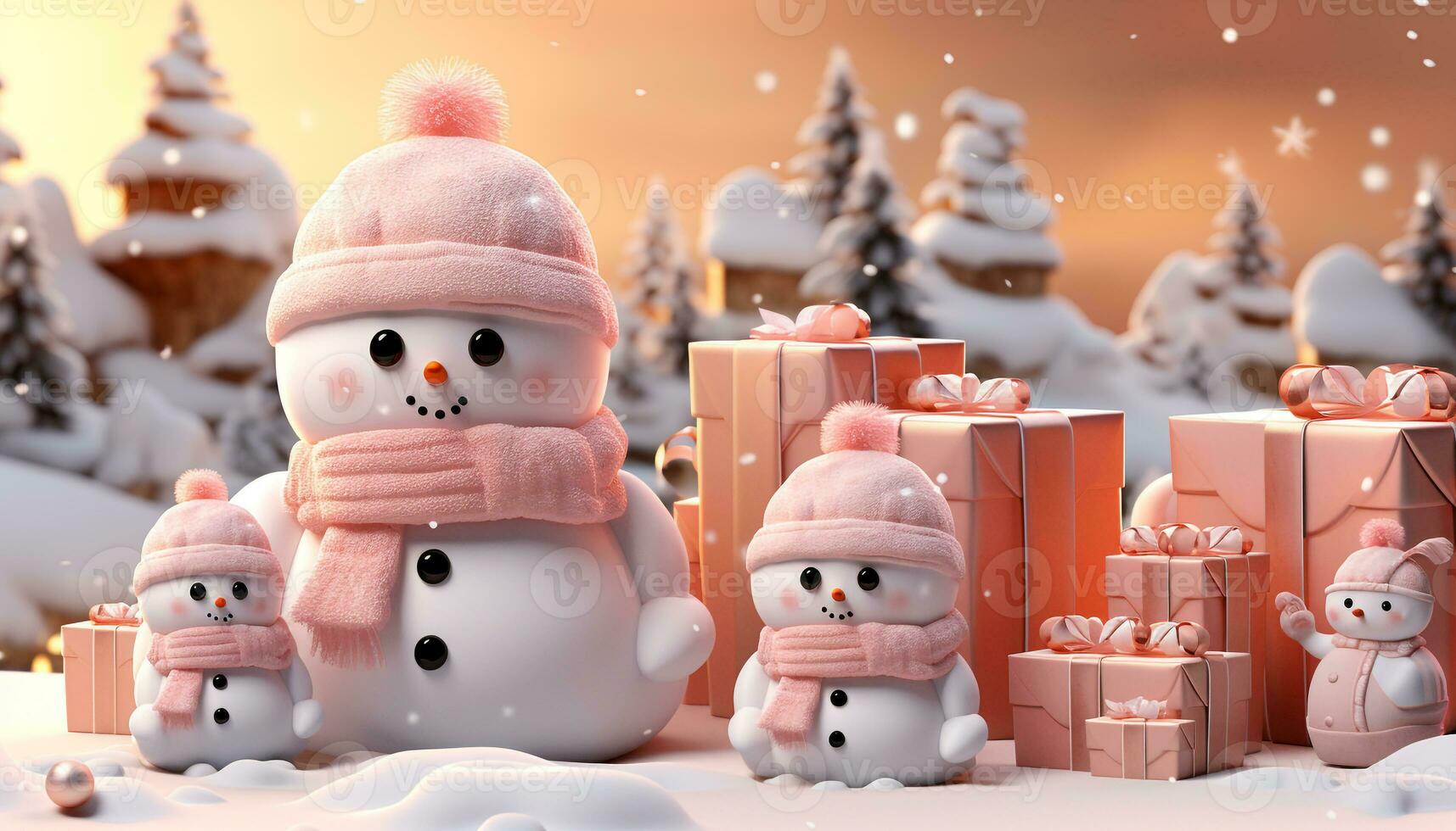 AI generated Winter snowman decoration brings joy and cheer to outdoors generated by AI photo