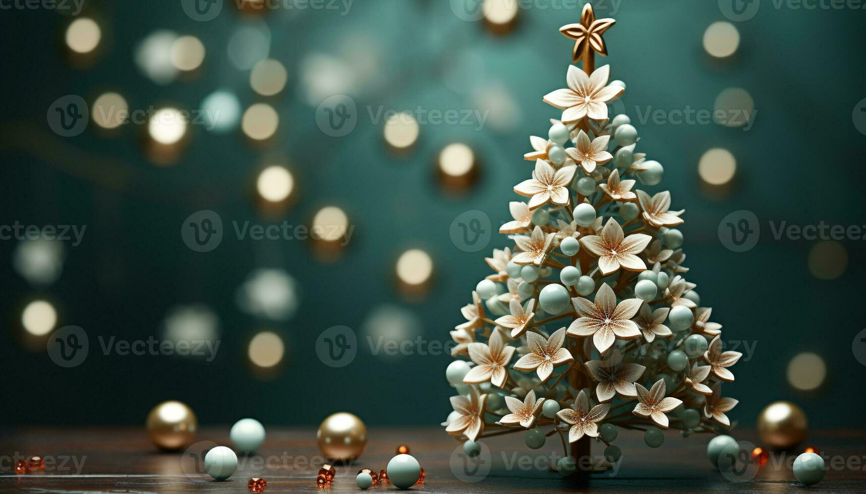 AI generated Christmas tree glowing with shiny ornaments, winter celebration illuminated generated by AI photo