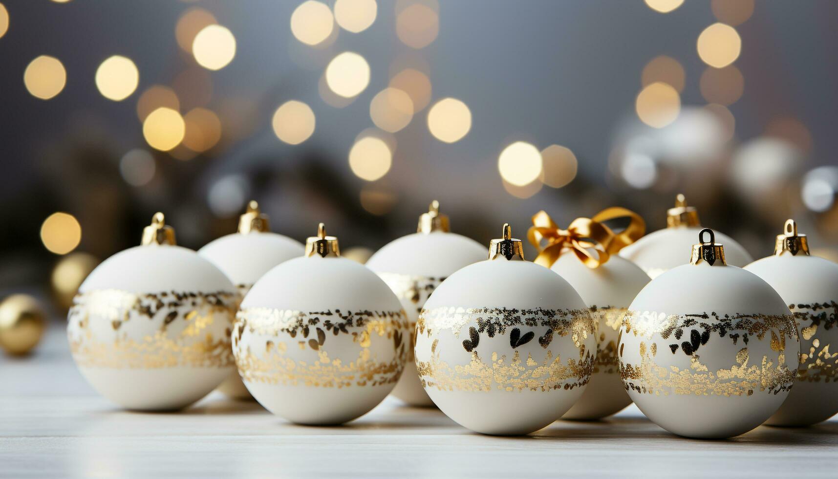 AI generated Shiny gold ornament decorates Christmas tree, glowing with celebration generated by AI photo