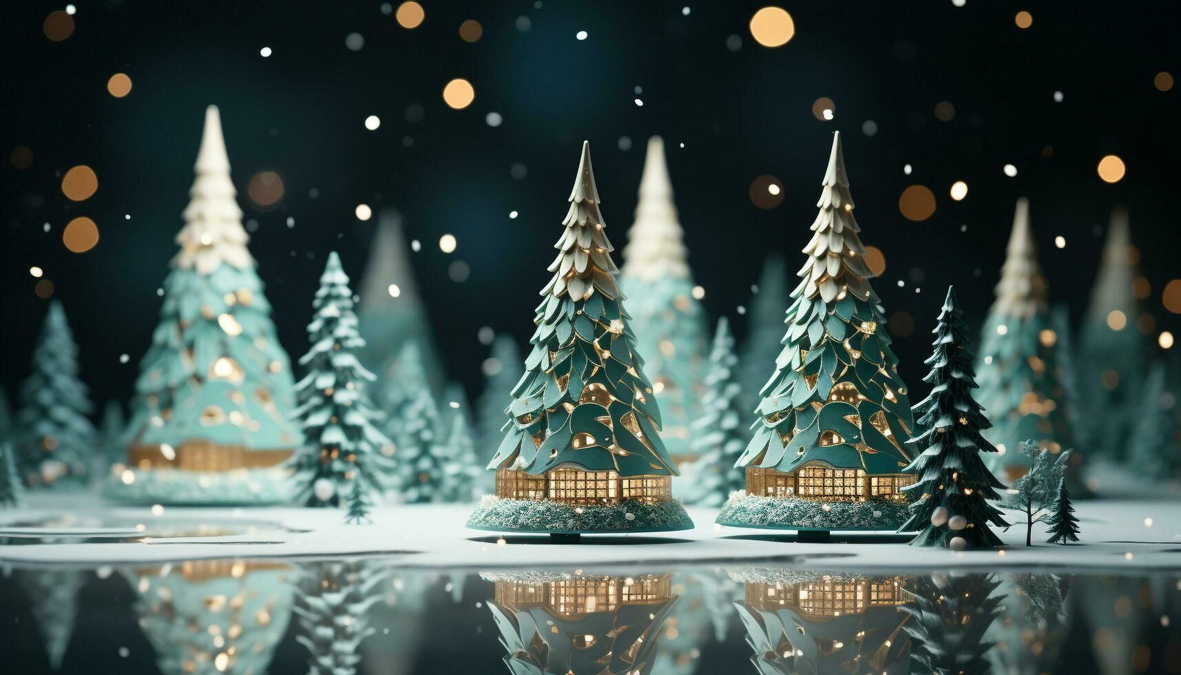 AI generated Glowing Christmas tree illuminates winter night with shiny decorations generated by AI photo