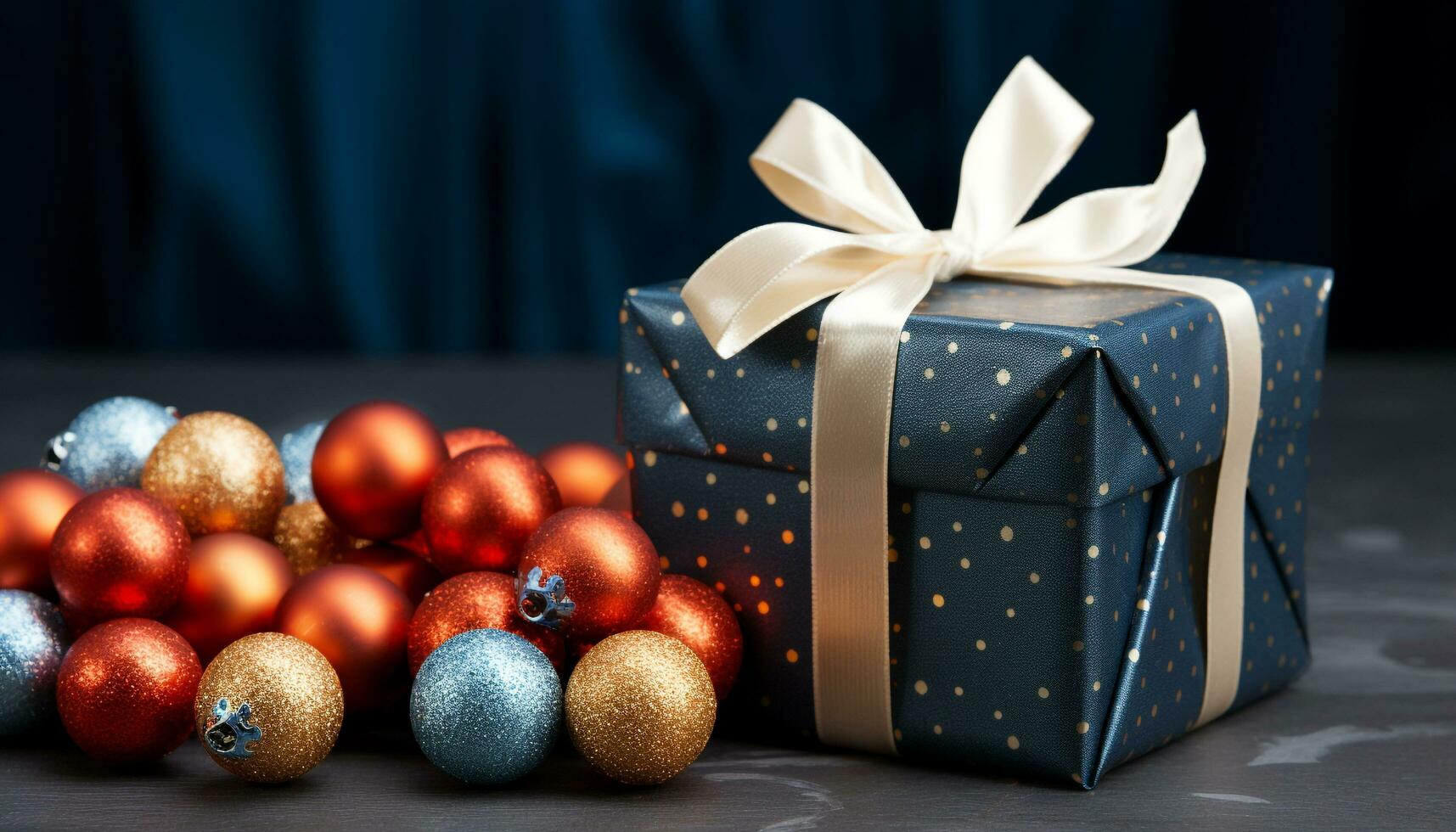 AI generated A shiny blue ornament wrapped in colorful wrapping paper generated by AI photo