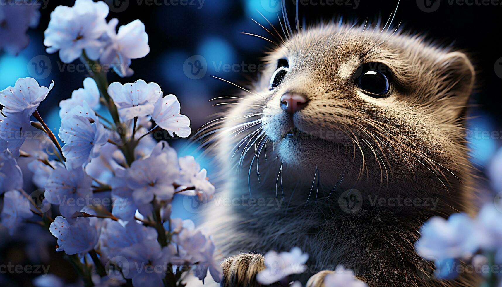 AI generated Cute kitten sitting outdoors, staring at yellow flower with curiosity generated by AI photo