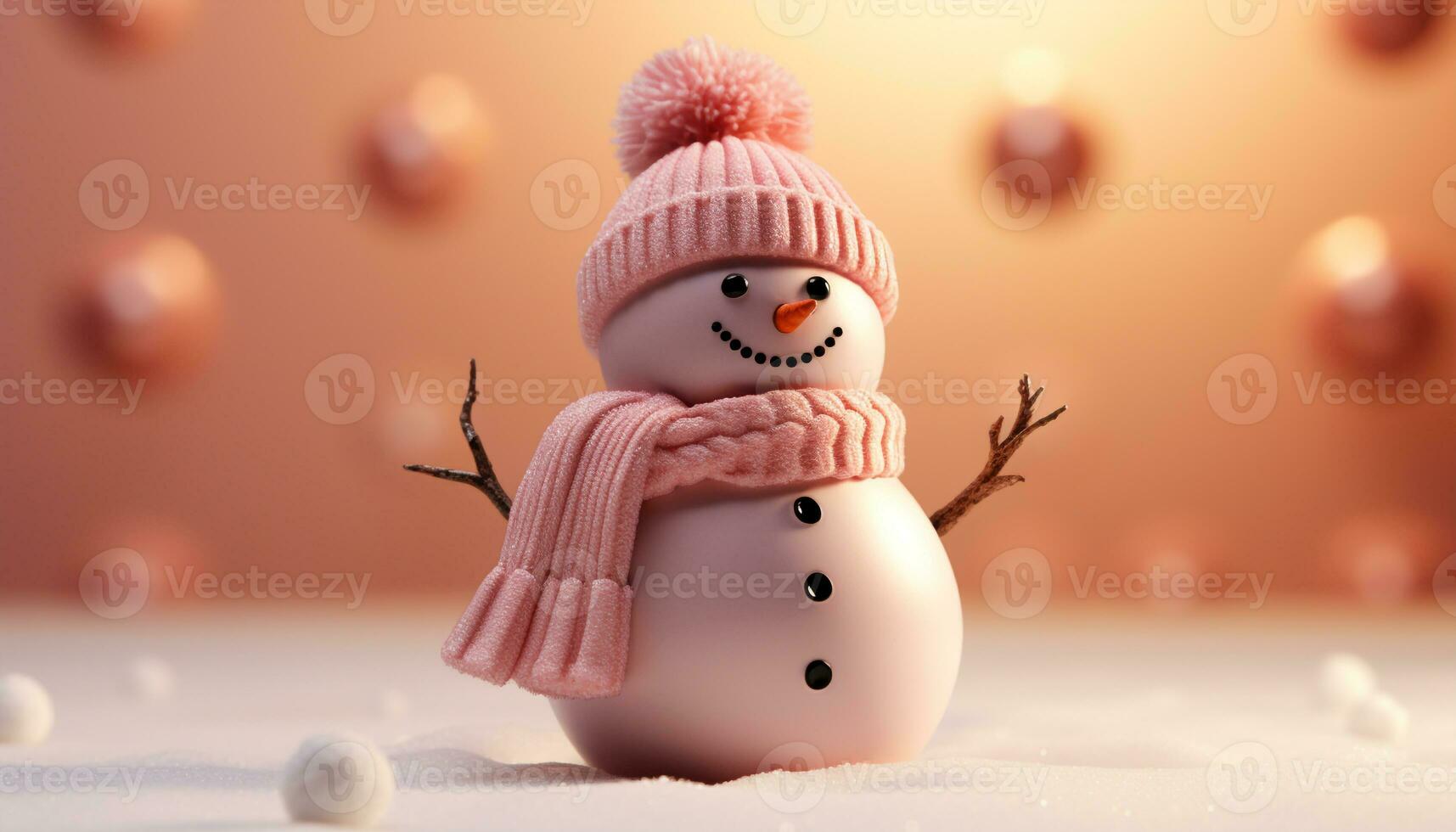 AI generated Winter joy cute snowman, snowflake decoration, cheerful celebration generated by AI photo