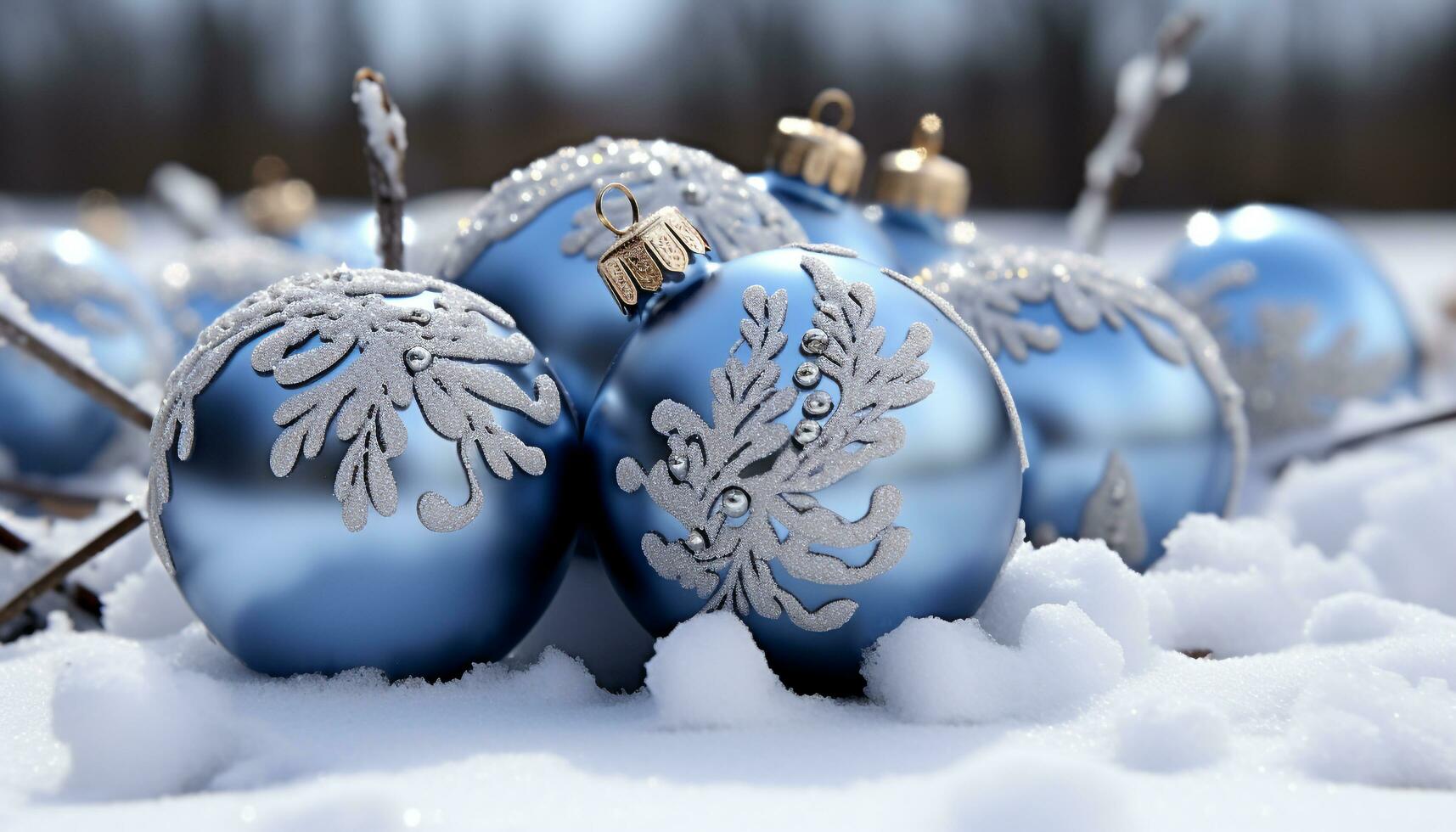 AI generated Winter celebration snowflake ornament on blue background, sparkling joy generated by AI photo