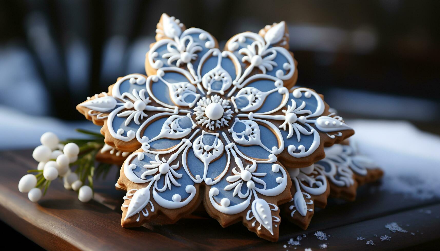 AI generated Homemade gingerbread cookies decorate the winter table with sweetness generated by AI photo