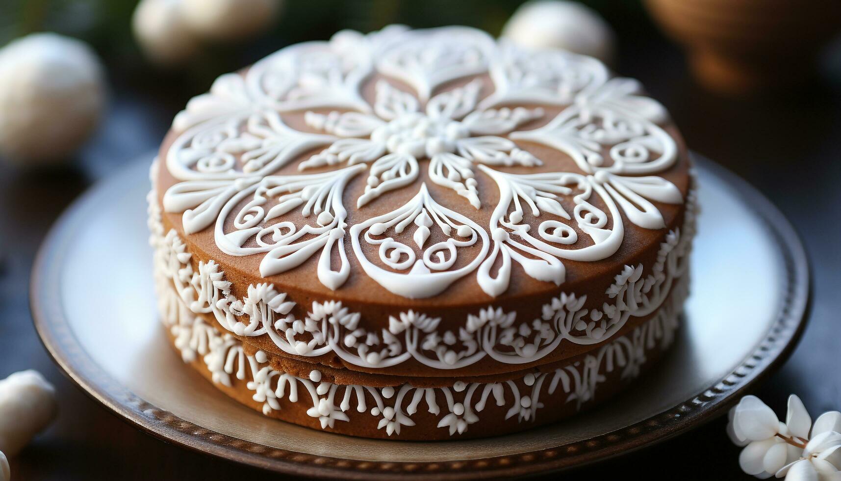 AI generated Homemade wedding cake, a sweet indulgence of chocolate elegance generated by AI photo