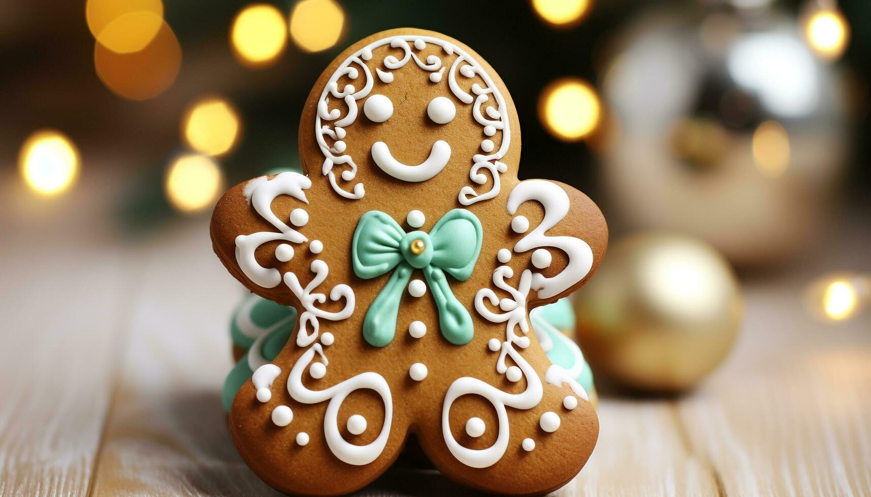 AI generated Homemade gingerbread cookies, a sweet winter celebration decoration generated by AI photo