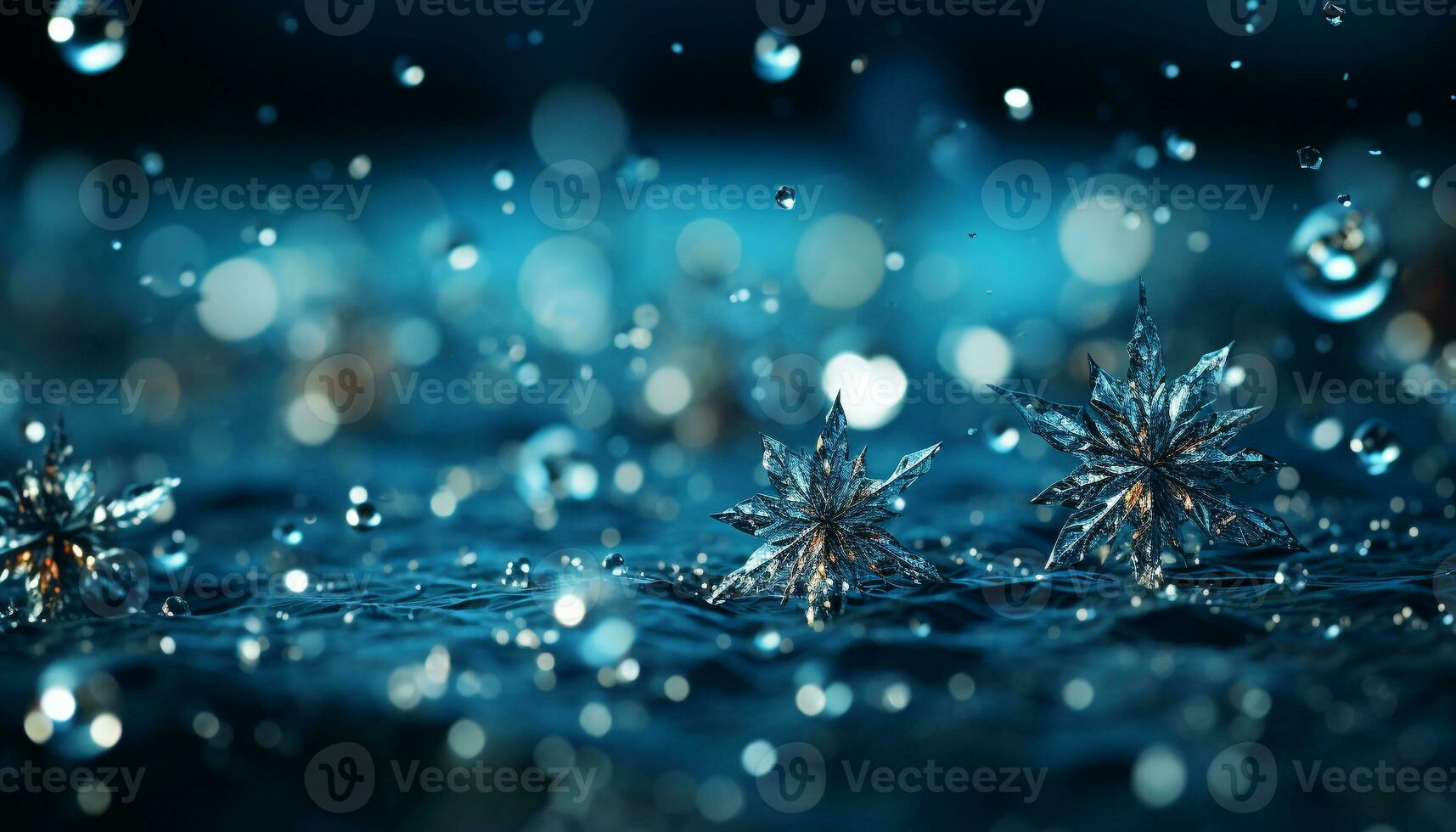 AI generated Abstract nature blue backdrop, glowing water, shiny leaf, vibrant colors generated by AI photo