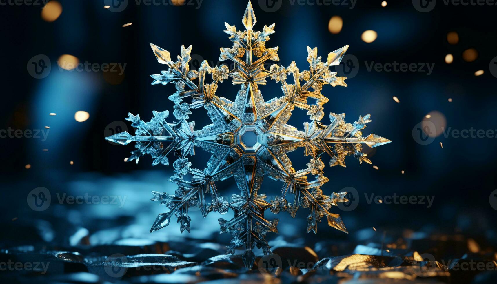 AI generated Winter celebration snowflake decoration, glowing abstract nature, illuminated Christmas ornament generated by AI photo