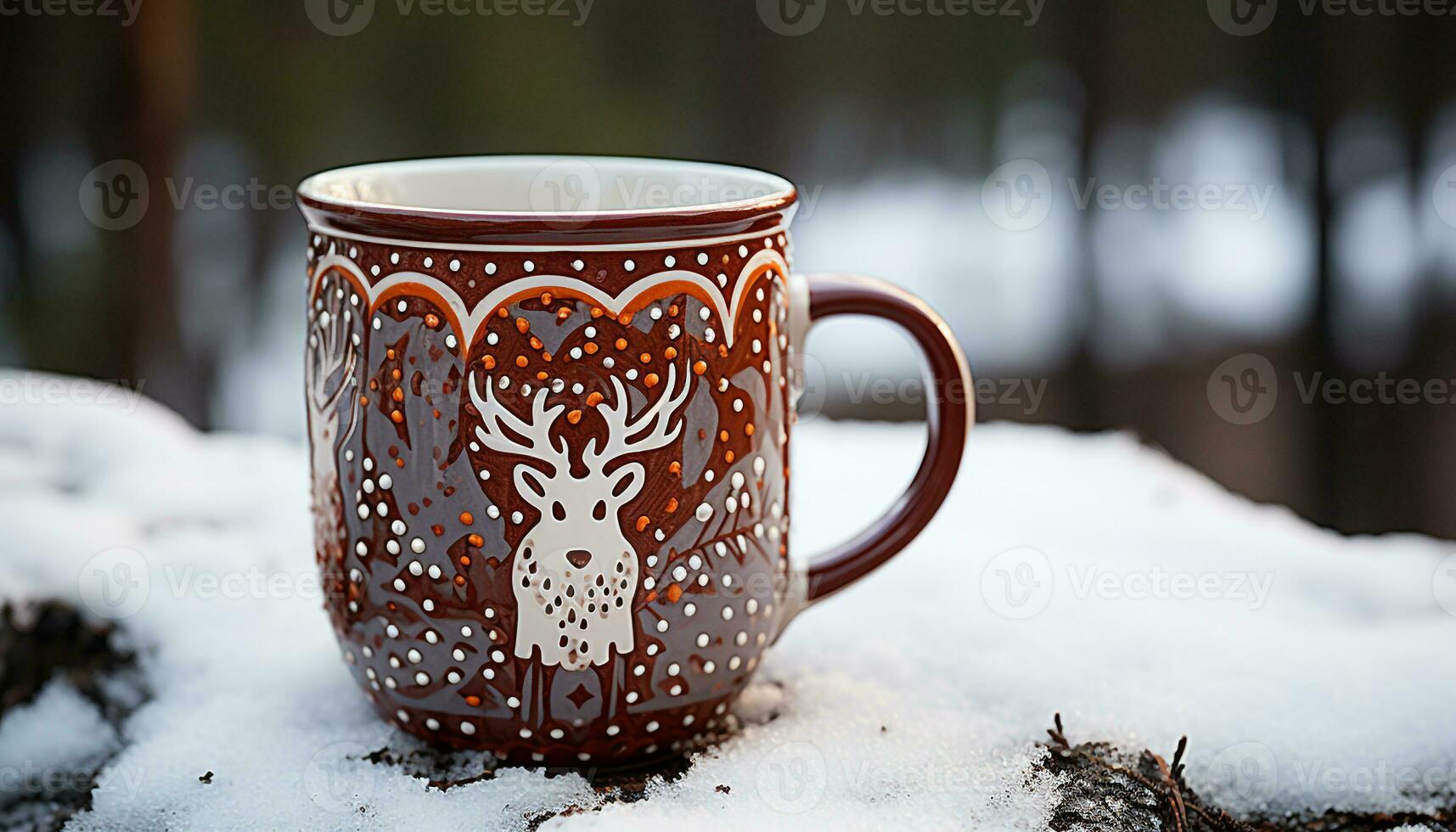 AI generated Winter snow, nature drink, table season, coffee outdoors generated by AI photo