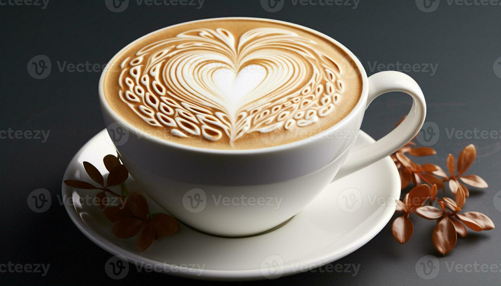 AI generated A frothy cappuccino in a heart shaped mug, a coffee lover delight generated by AI photo