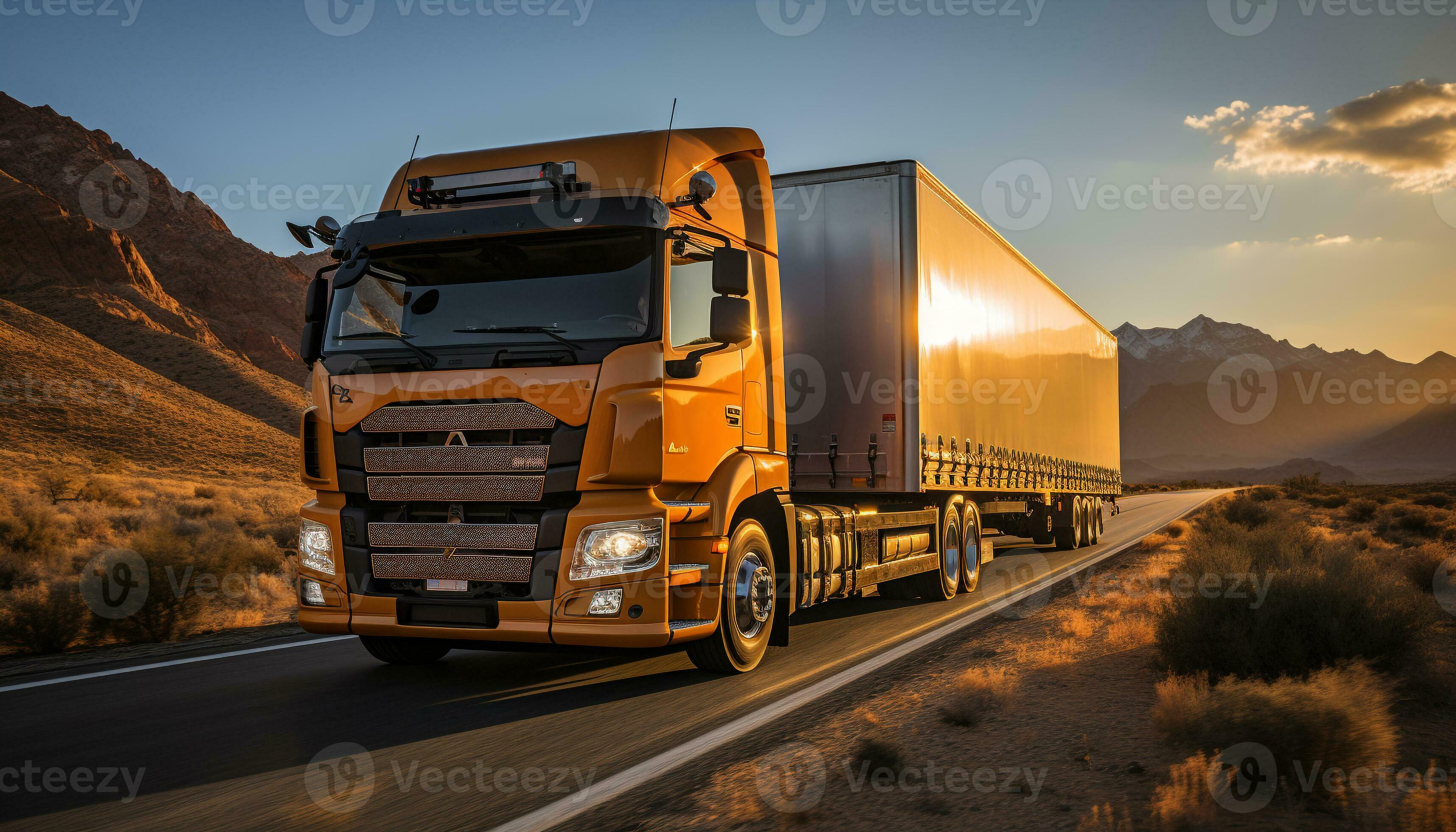 AI generated Truck delivering freight, speeding on highway, carrying heavy  cargo generated by AI 36208440 Stock Photo at Vecteezy