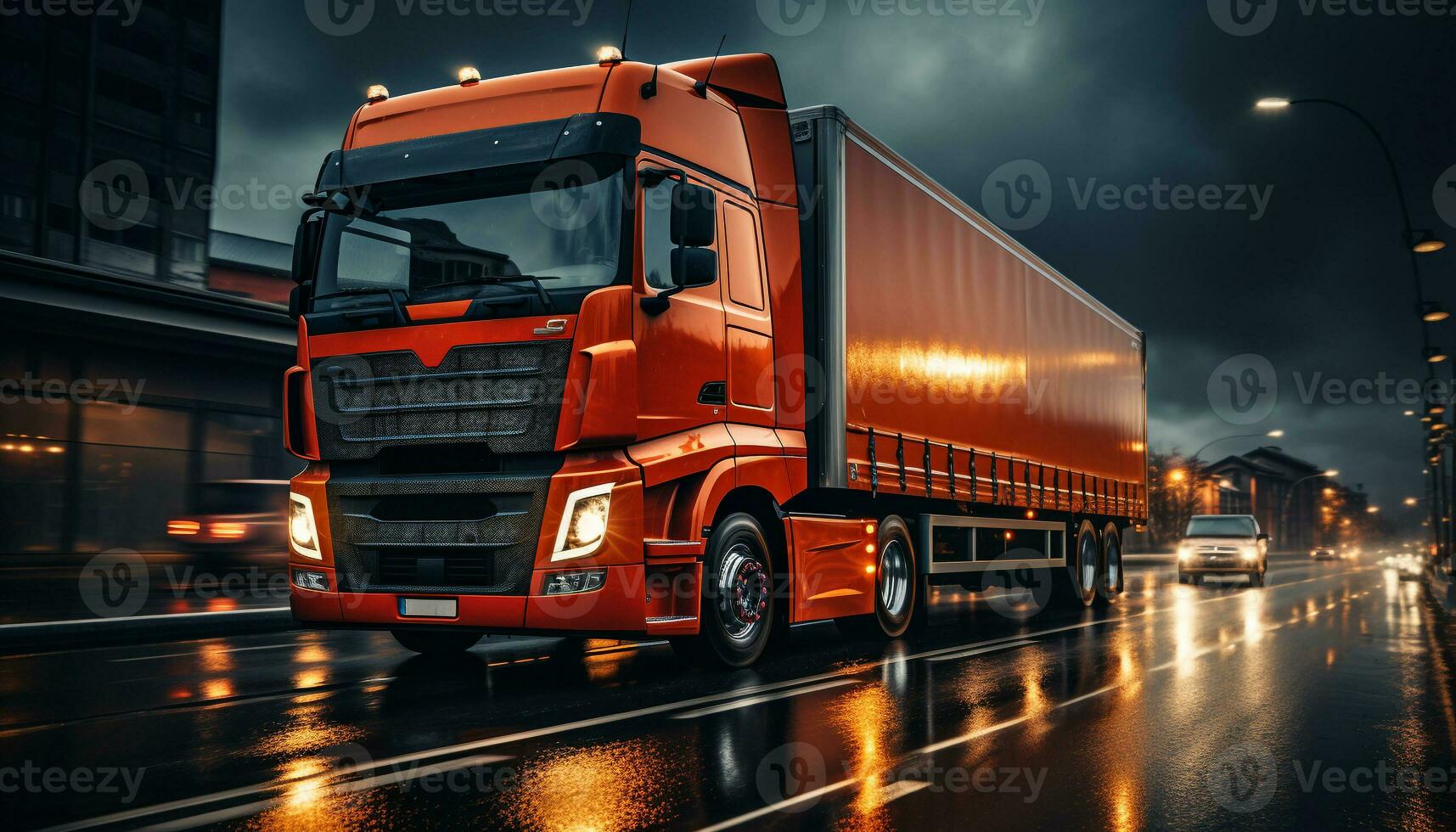 AI generated A truck driver delivering freight at night on a highway generated by AI photo