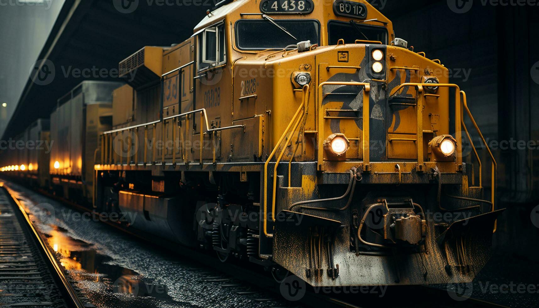 AI generated A heavy locomotive transports coal on rusty railroad tracks generated by AI photo