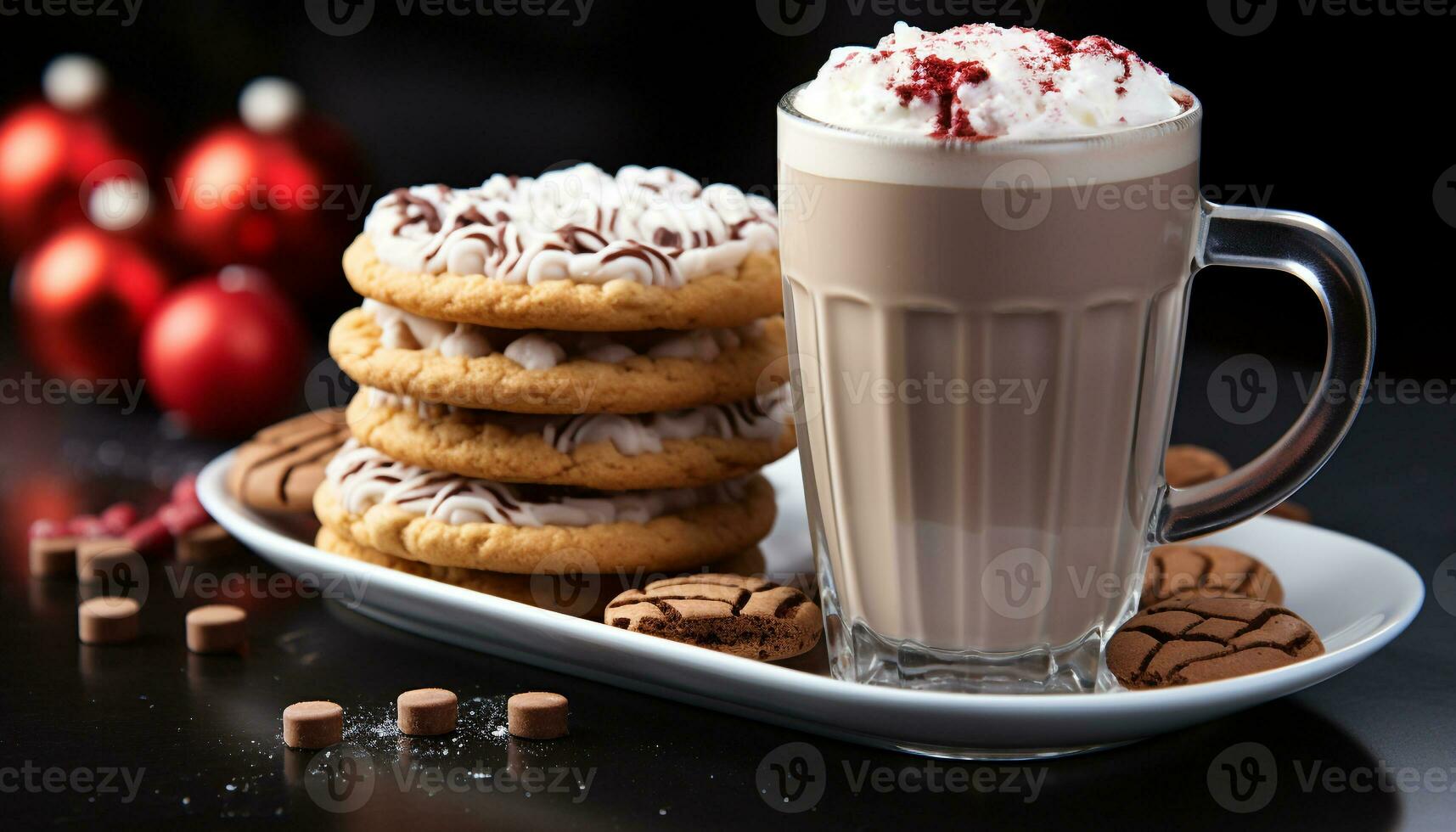 AI generated Homemade gourmet dessert chocolate chip cookie with frothy cappuccino generated by AI photo